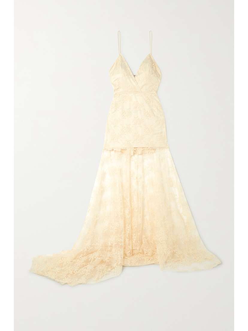 Rotate Birger Christensen Miley Cutout Embroidered Lace And Satin Gown