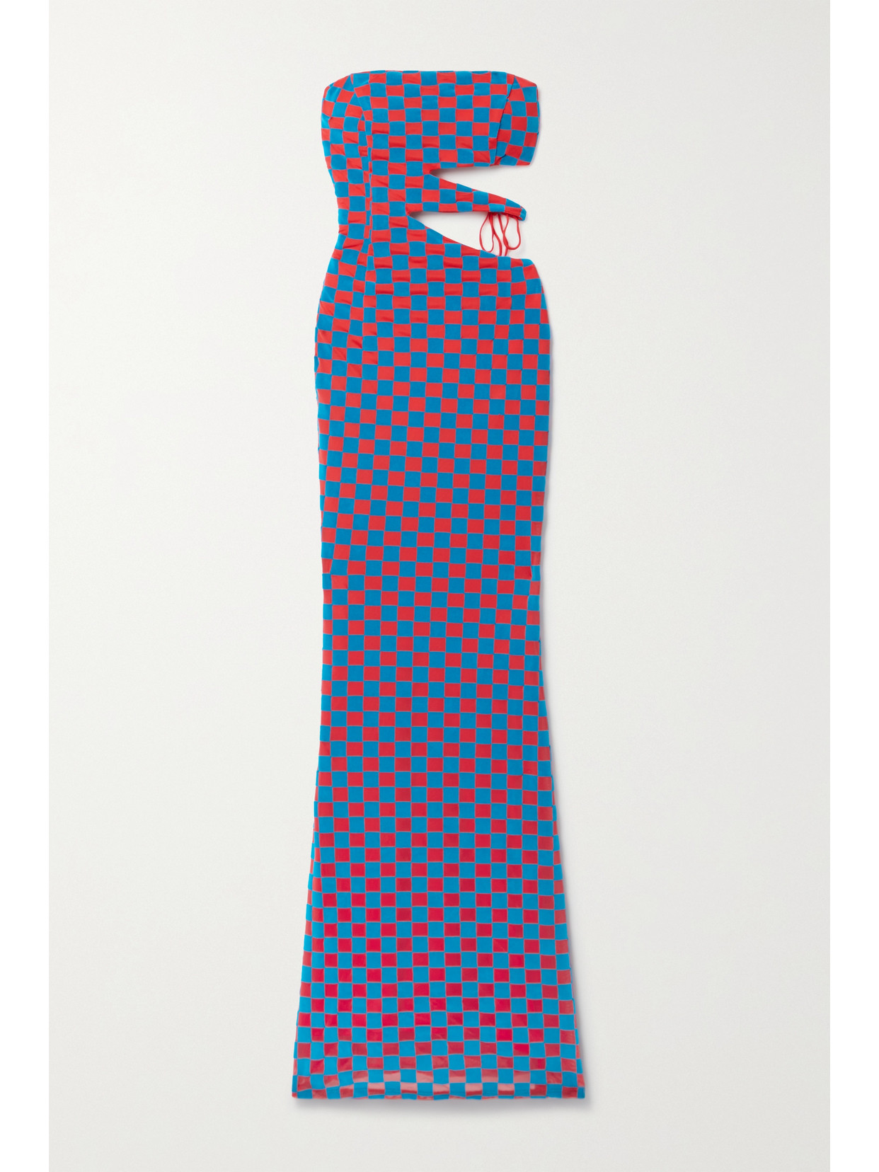 Malena Strapless Cutout Mesh And Velvet Maxi Dress