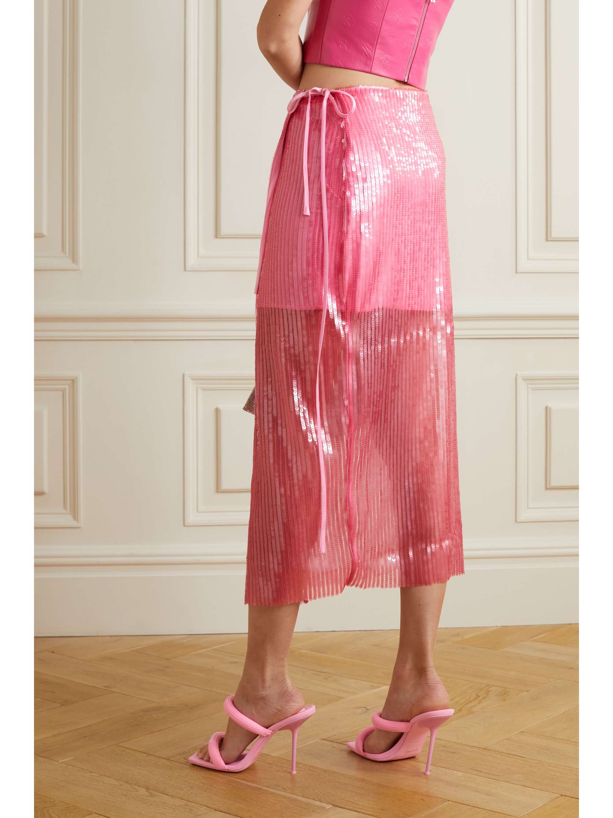 ROTATE BIRGER CHRISTENSEN + NET SUSTAIN Adia sequined stretch recycled-tulle midi wrap skirt