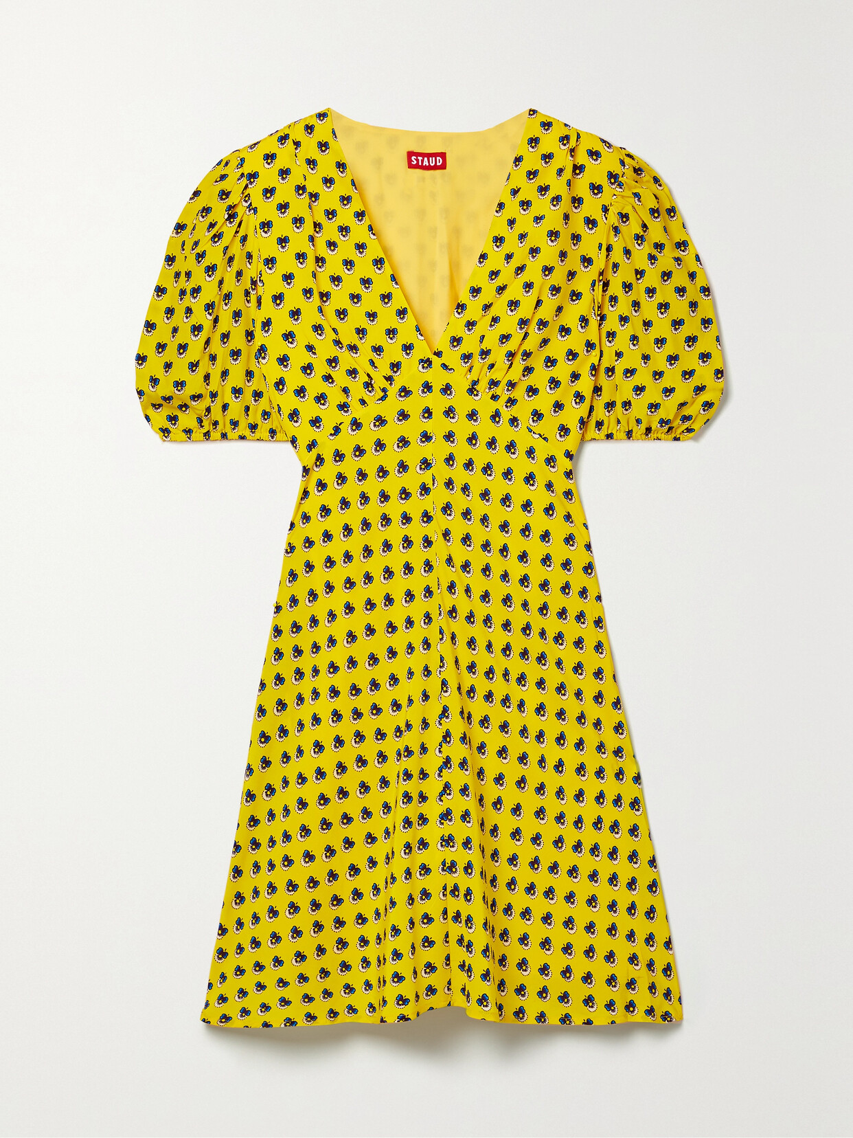 STAUD Milla Printed Crepe De Chine Mini Dress