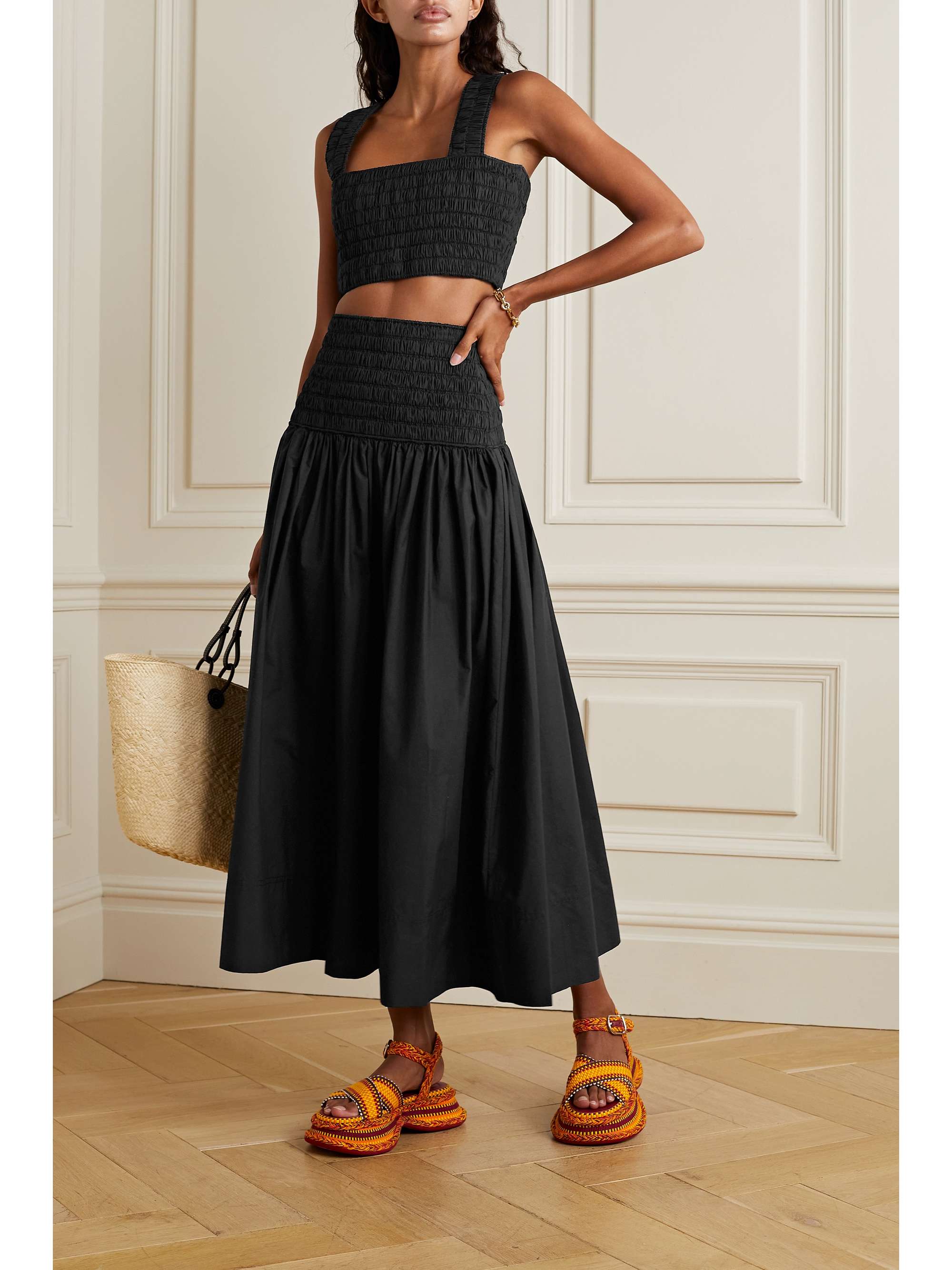 A.L.C. Catalina shirred cotton-poplin maxi skirt