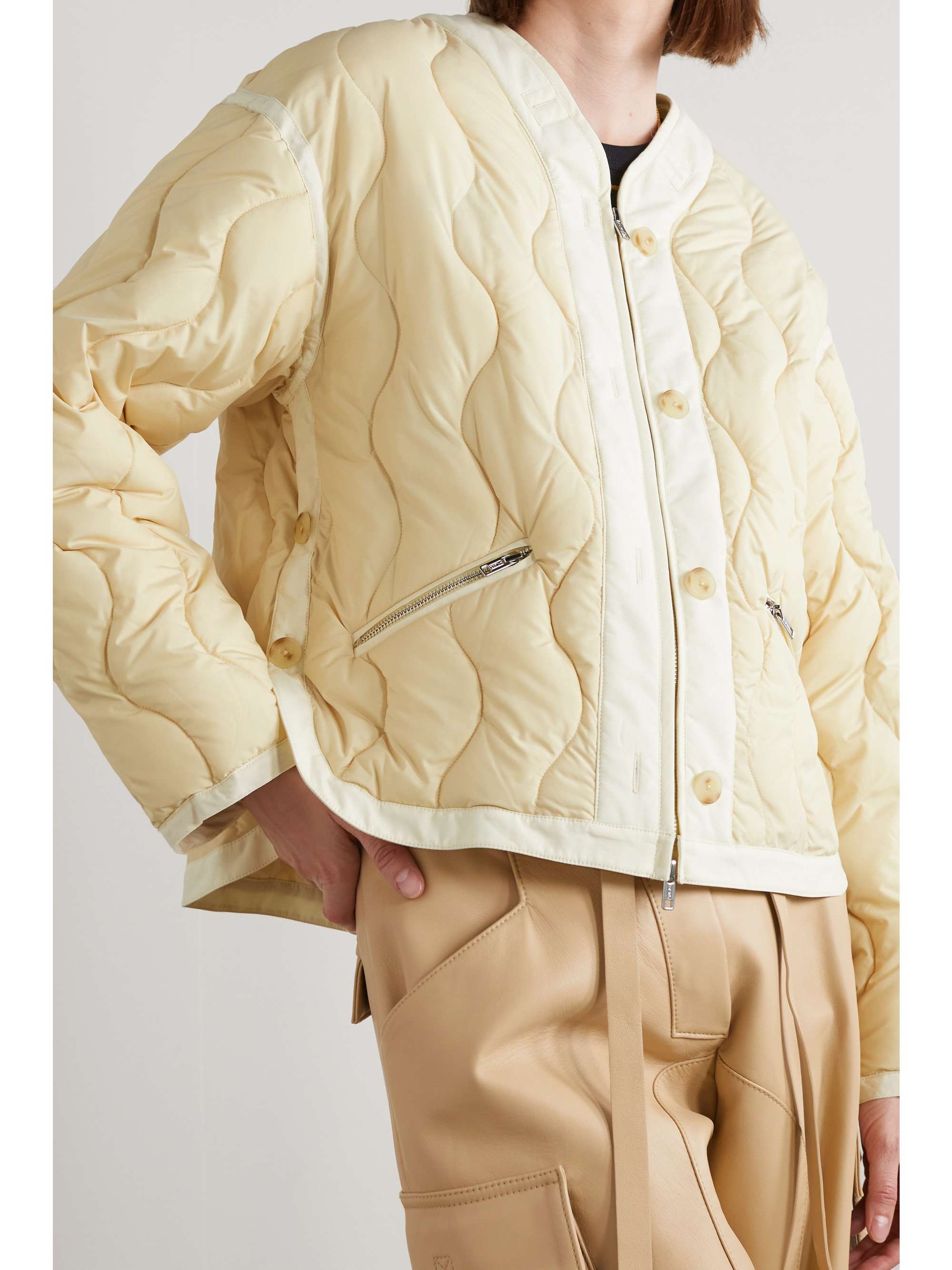 Cream Cotton poplin-trimmed quilted 