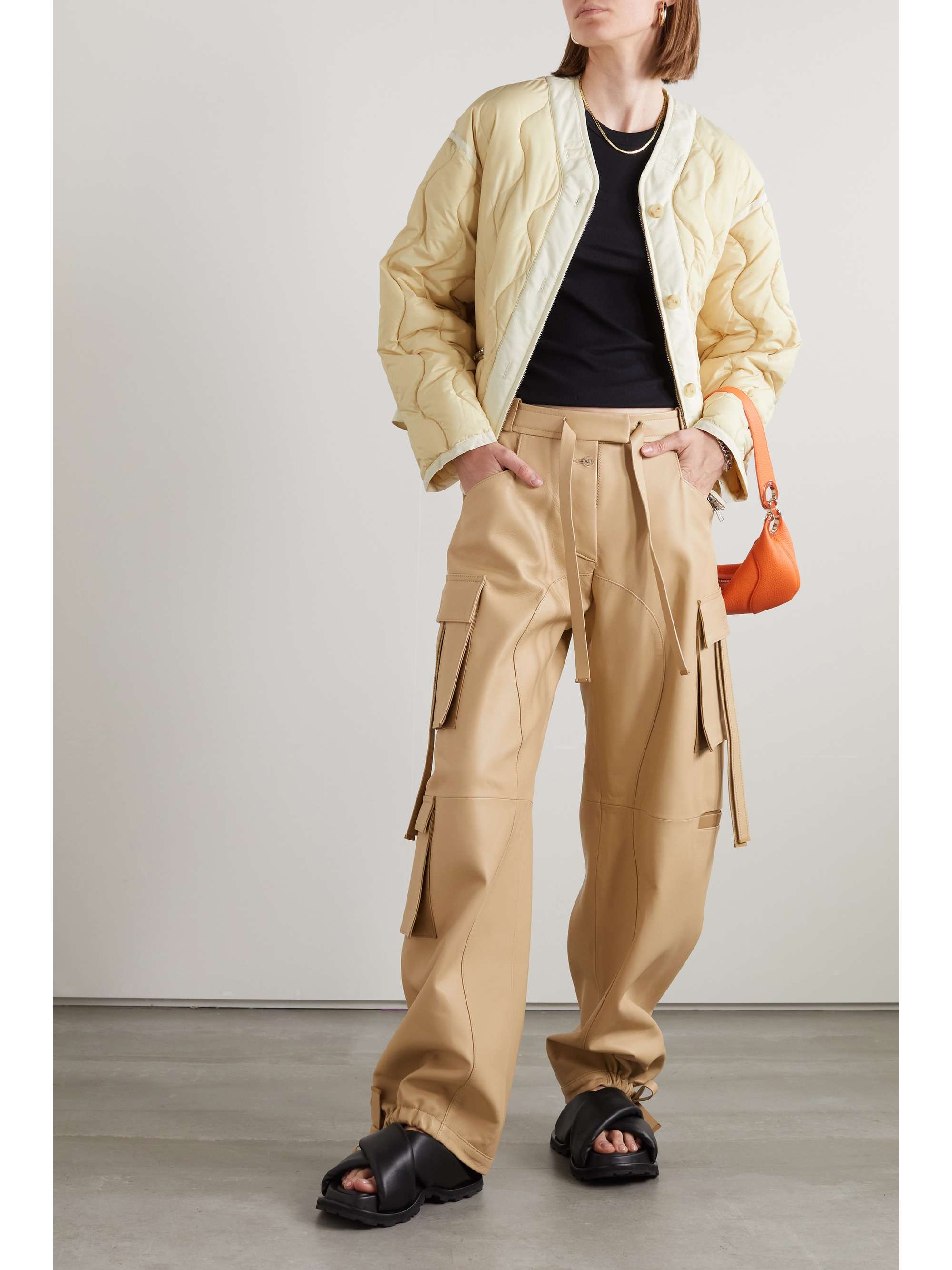 Cream Cotton poplin-trimmed quilted 