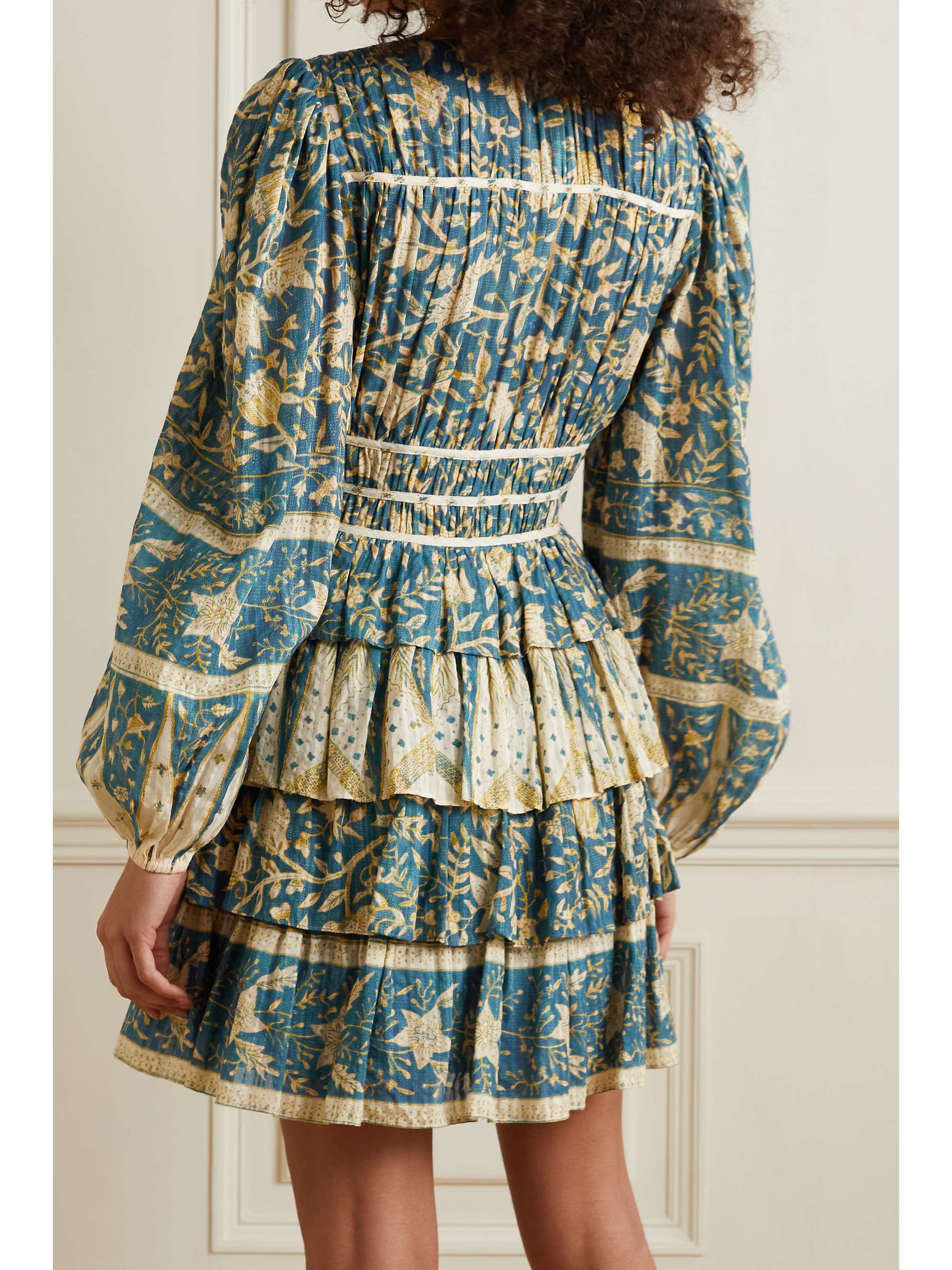 ULLA JOHNSON Nina tiered printed cotton-blend voile mini dress