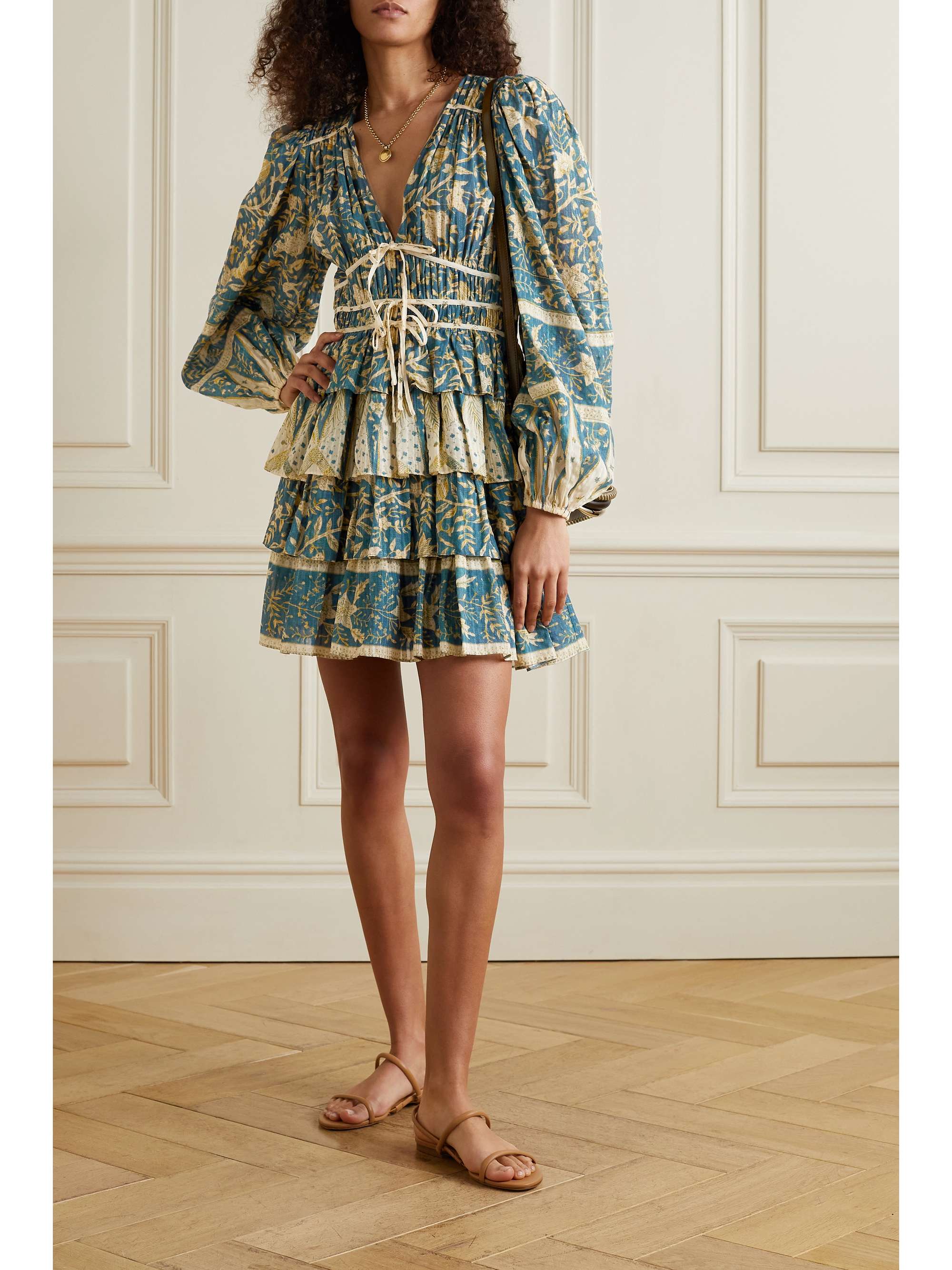 ULLA JOHNSON Nina tiered printed cotton-blend voile mini dress