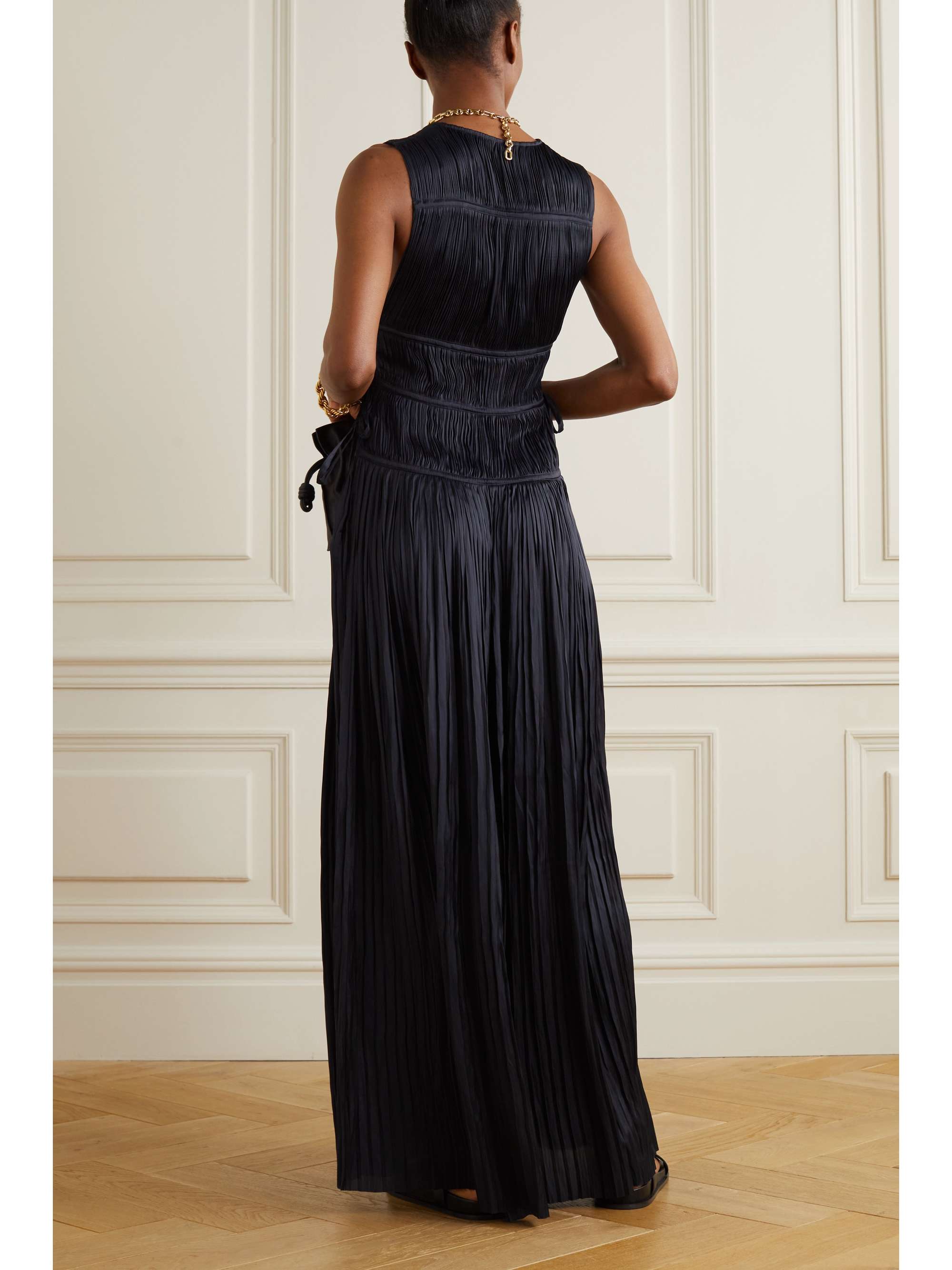 ULLA JOHNSON Valeria plissé-satin maxi dress