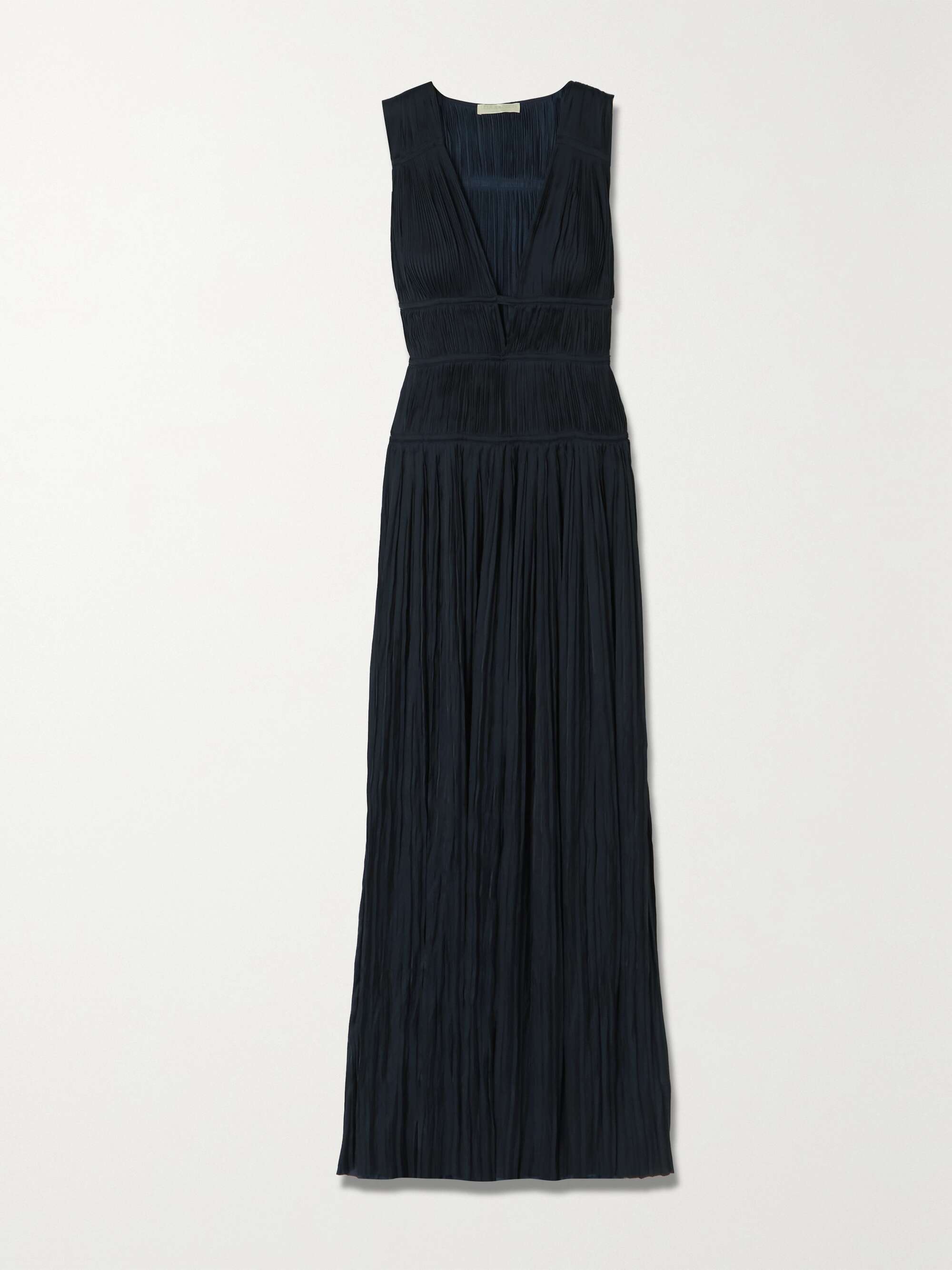 Midnight blue Valeria plissé-satin maxi dress | ULLA JOHNSON | NET-A-PORTER