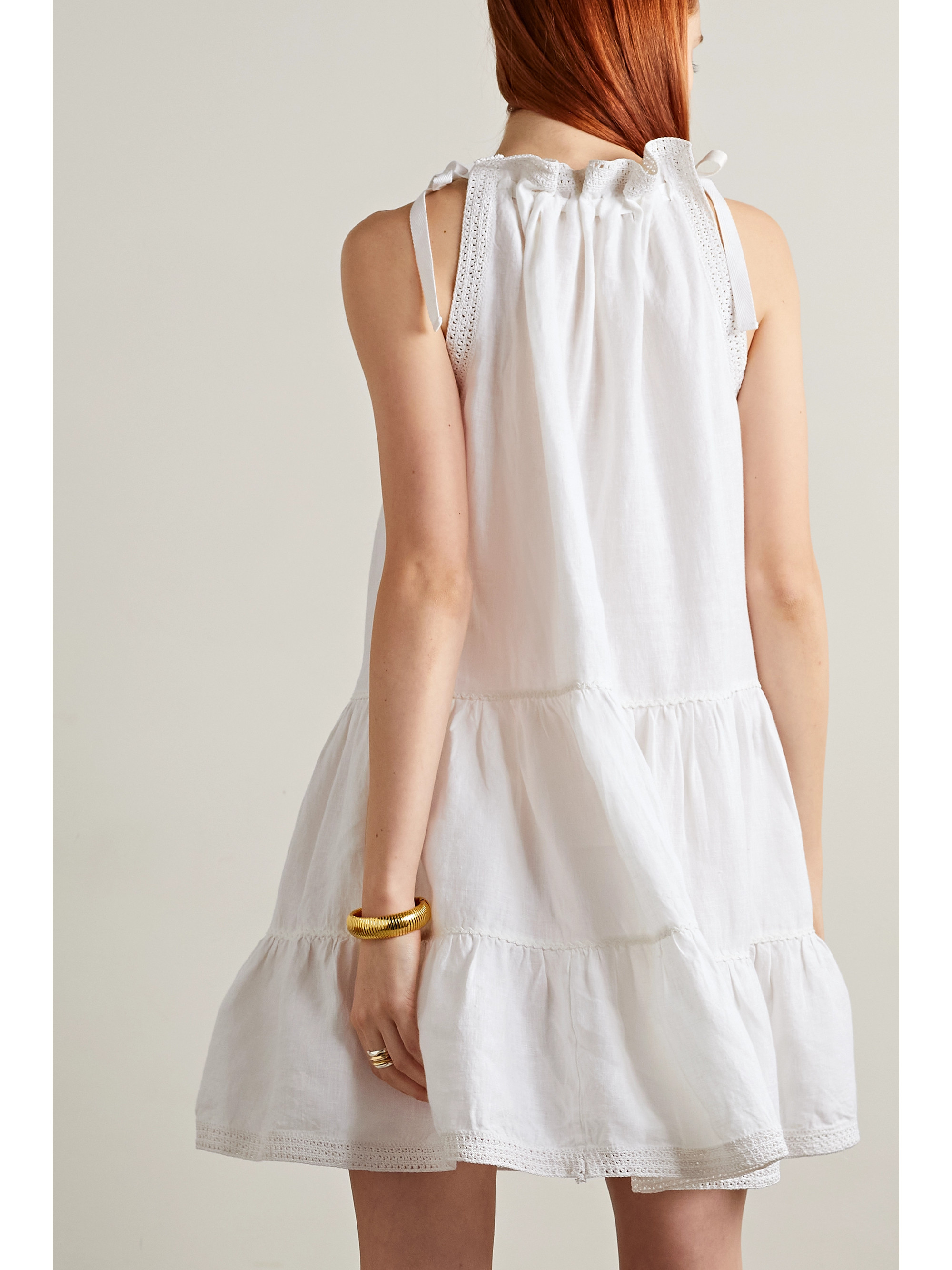 Ulla Johnson Corianne crochet-trimmed tiered linen mini dress thumbnail