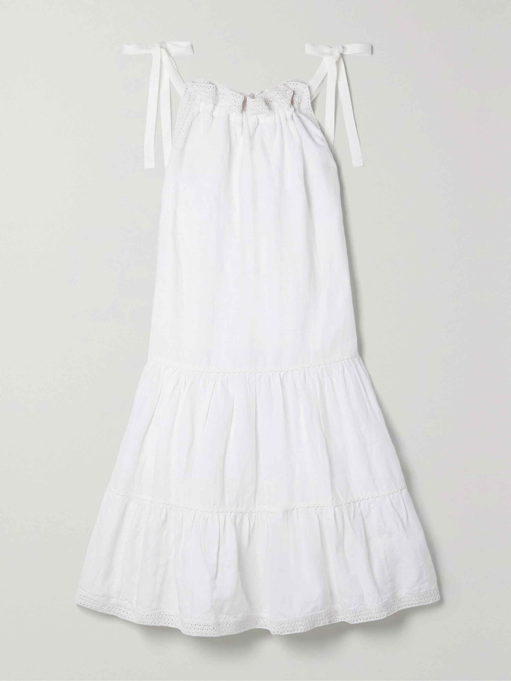 Ulla Johnson Corianne crochet-trimmed tiered linen mini dress thumbnail