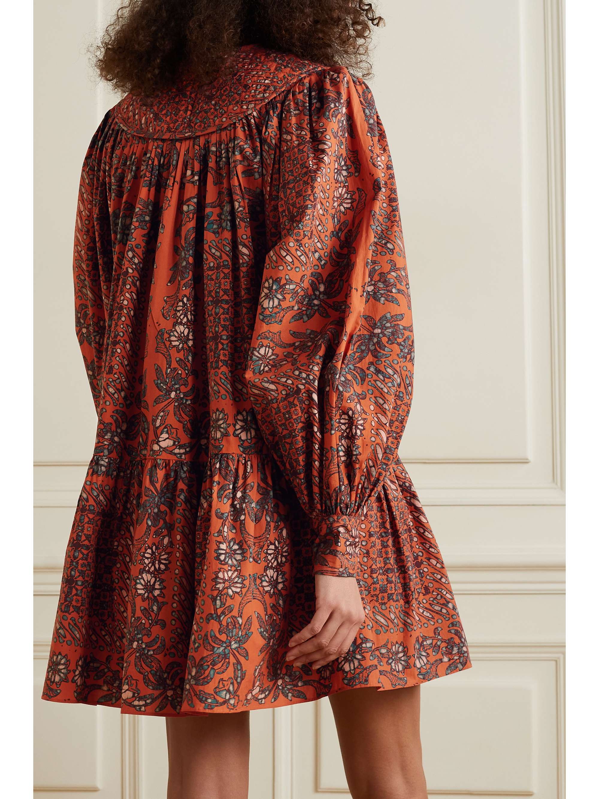 ULLA JOHNSON Ria  gathered printed cotton-poplin mini dress