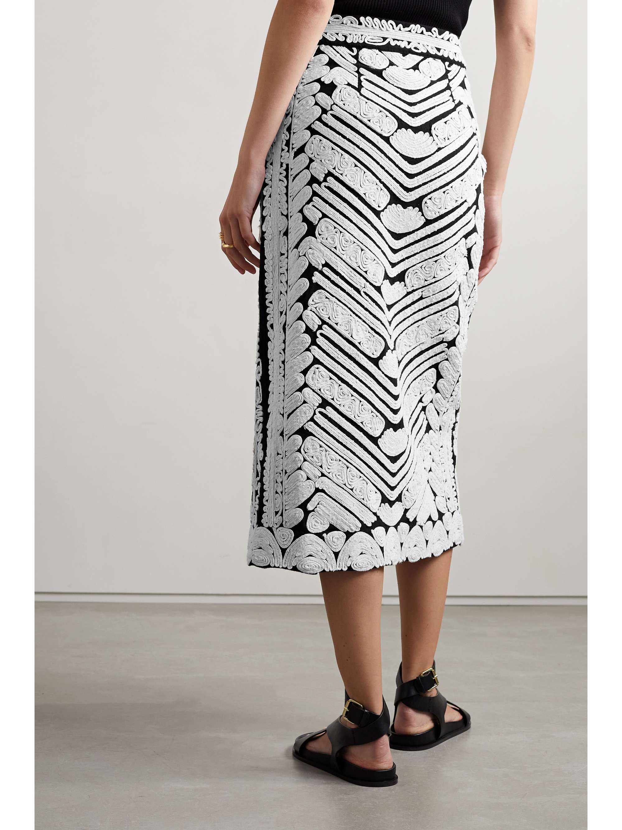 White Nomika wrap-effect appliquÃ©d cotton-piquÃ© midi skirt | ULLA JOHNSON | NET-A-PORTER