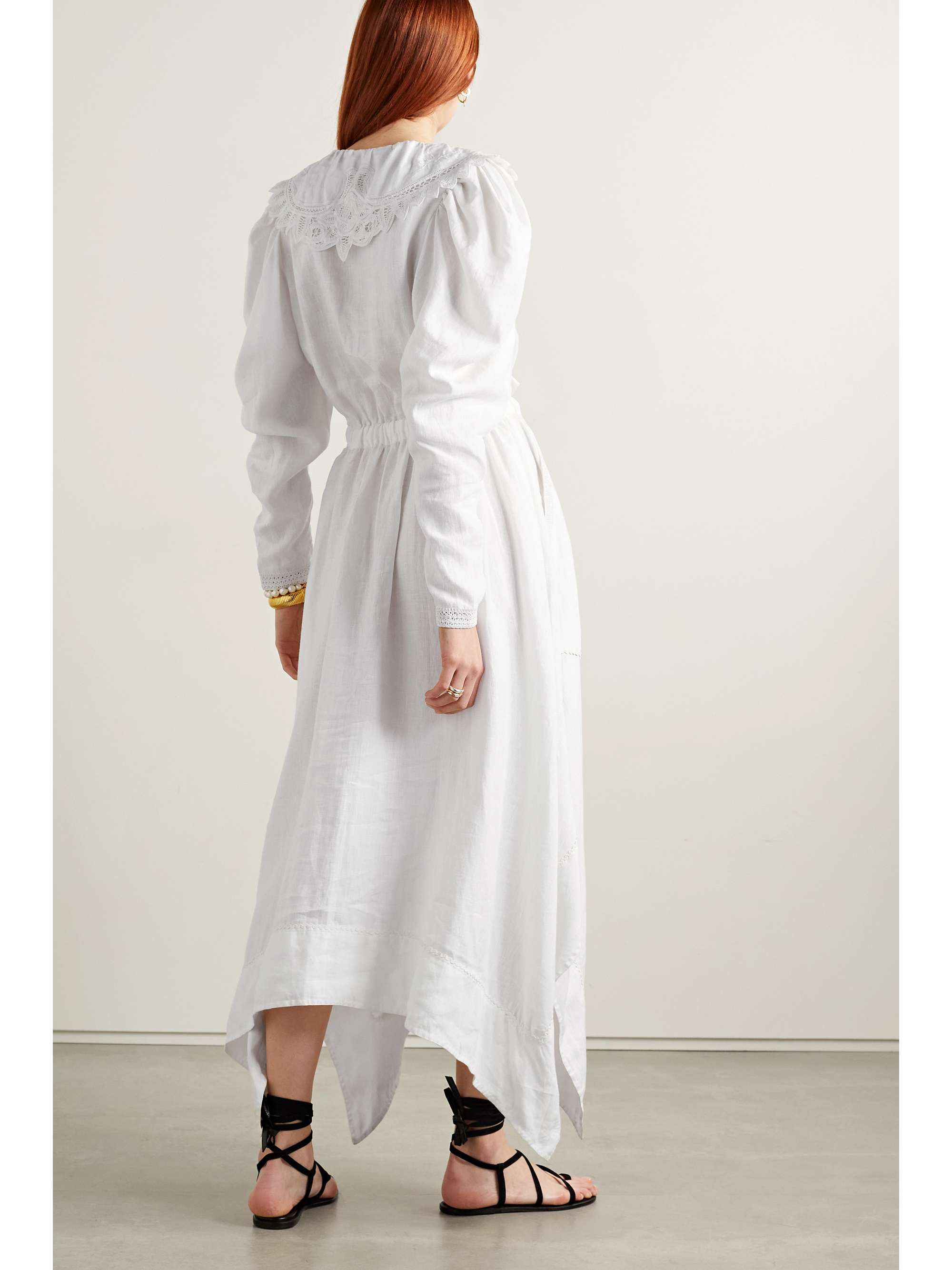 ULLA JOHNSON Fiona crochet-trimmed linen midi dress