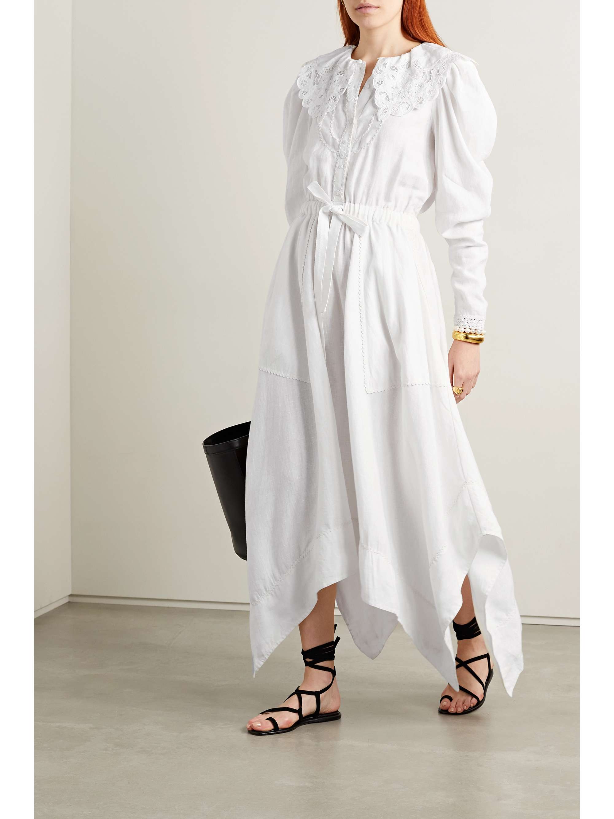 ULLA JOHNSON Fiona crochet-trimmed linen midi dress