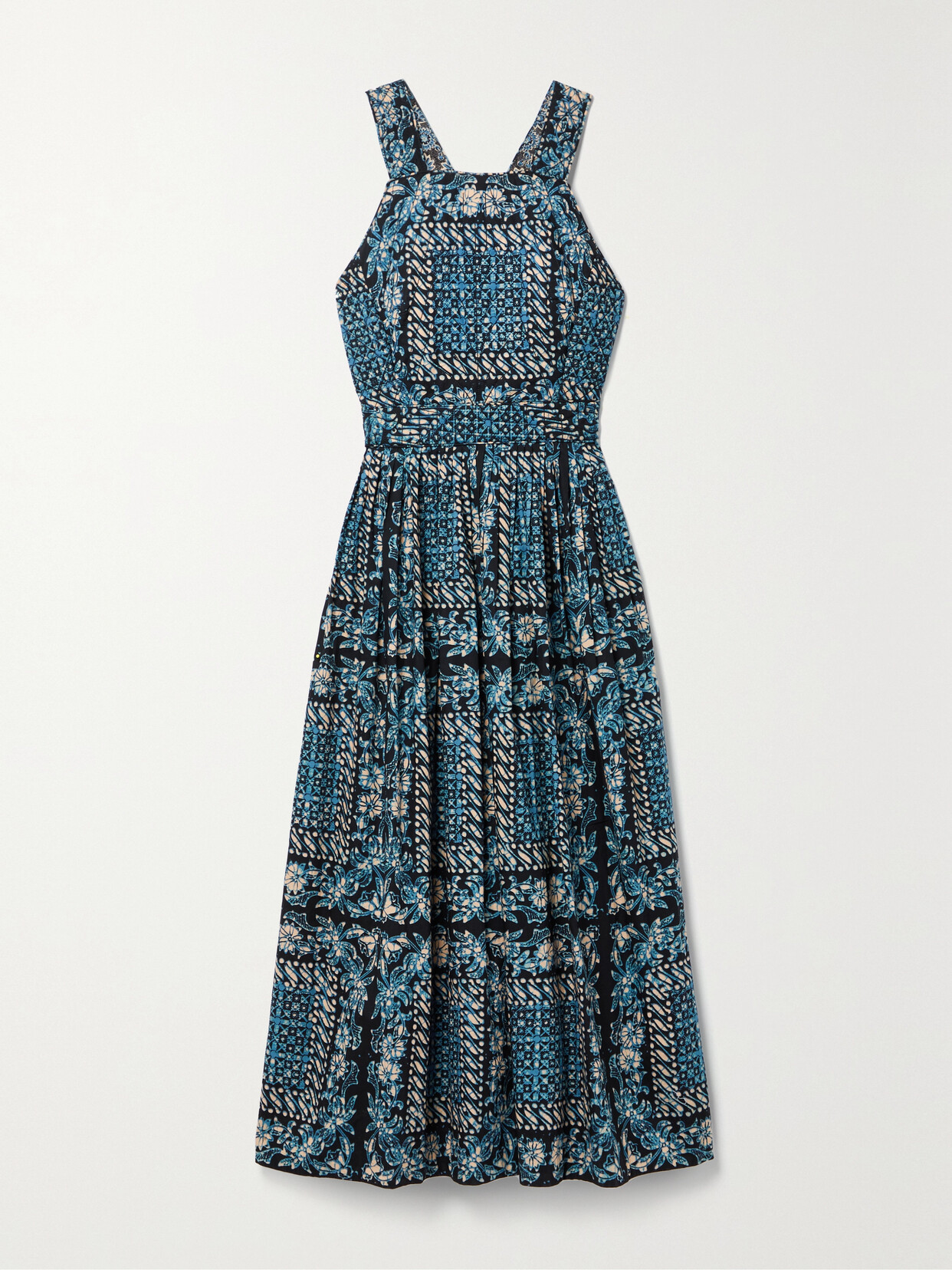 Ulla Johnson Kerani Printed High Square-neck Pleated Midi Dress In Blue