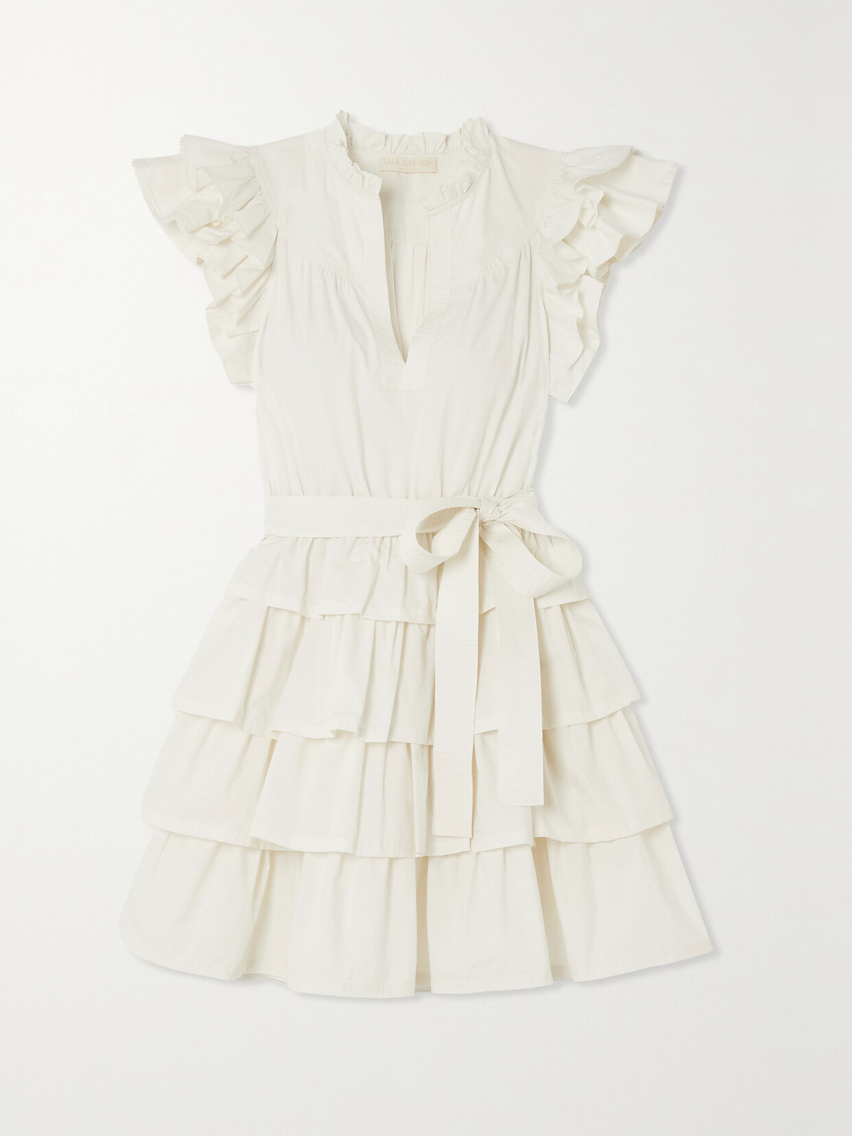 ULLA JOHNSON LULUA BELTED RUFFLED COTTON-POPLIN MINI DRESS