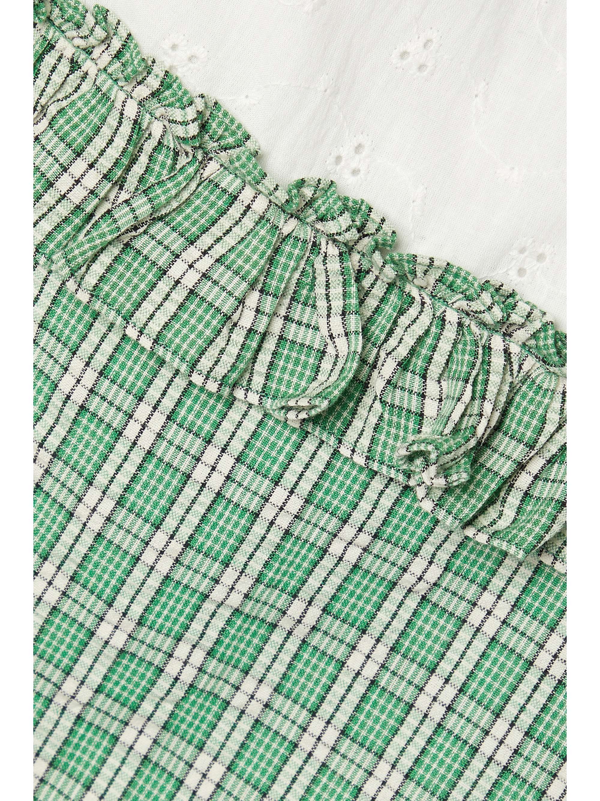 RIXO Annabel broderie anglaise-trimmed checked cotton-seersucker midi dress