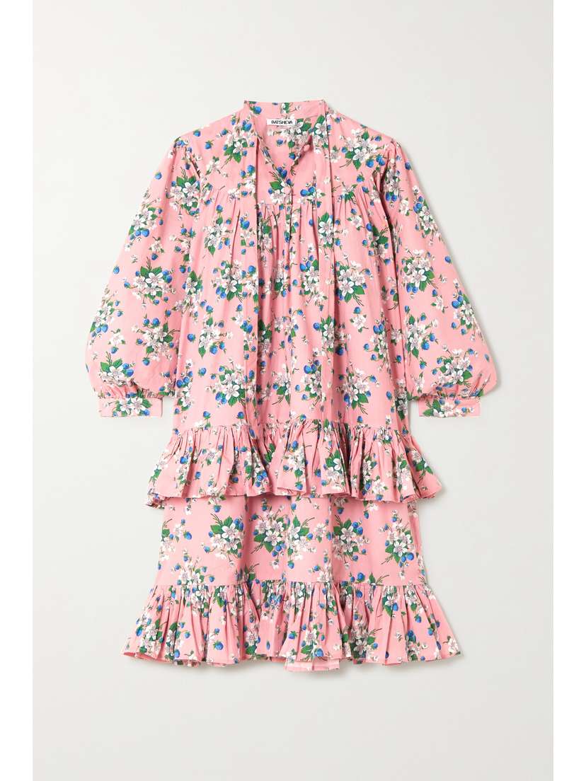 BATSHEVA Fifi Tie-neck Ruffled Floral-print Cotton Dress
