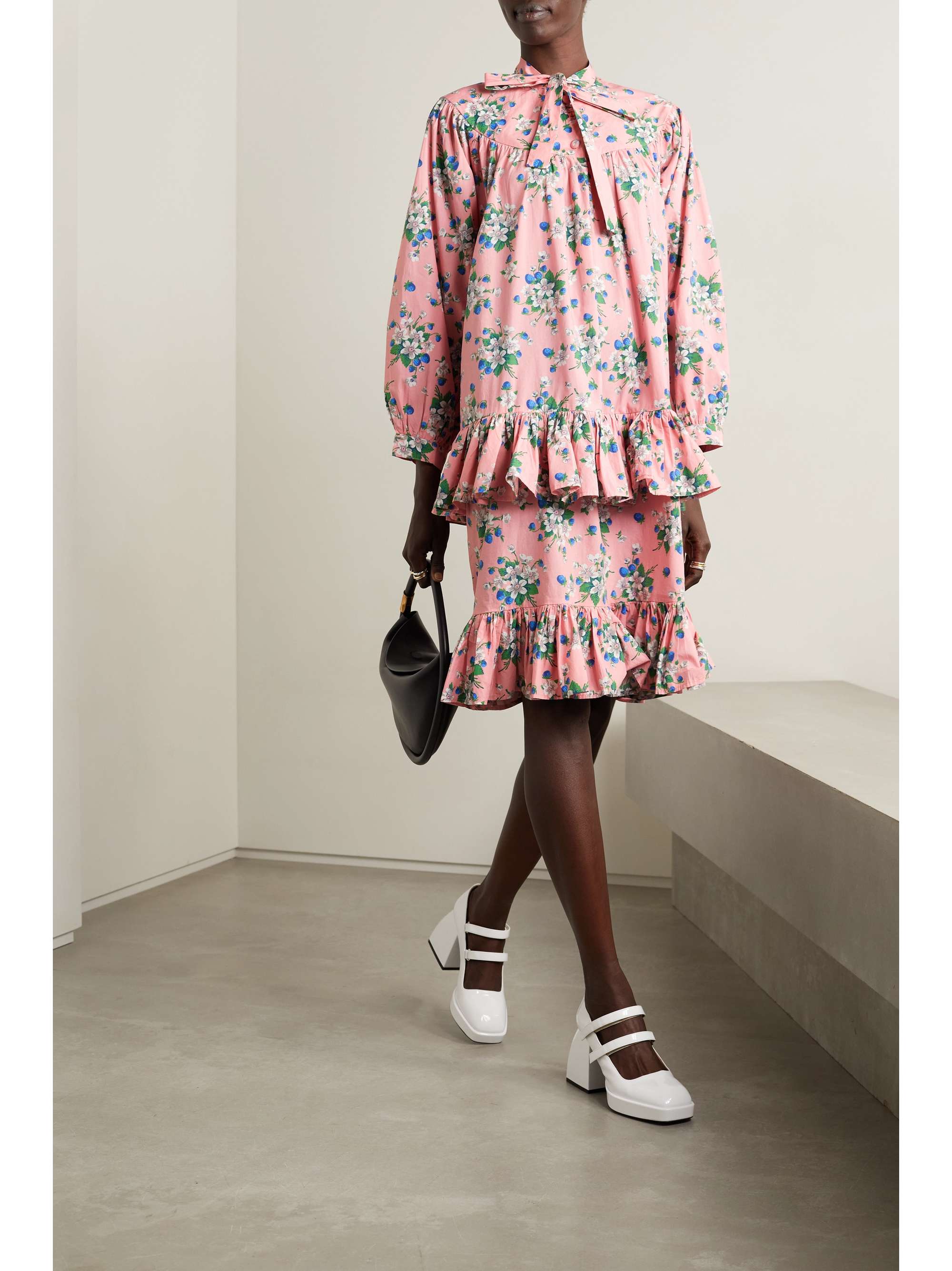 BATSHEVA Fifi tieneck ruffled floralprint cotton dress NETAPORTER
