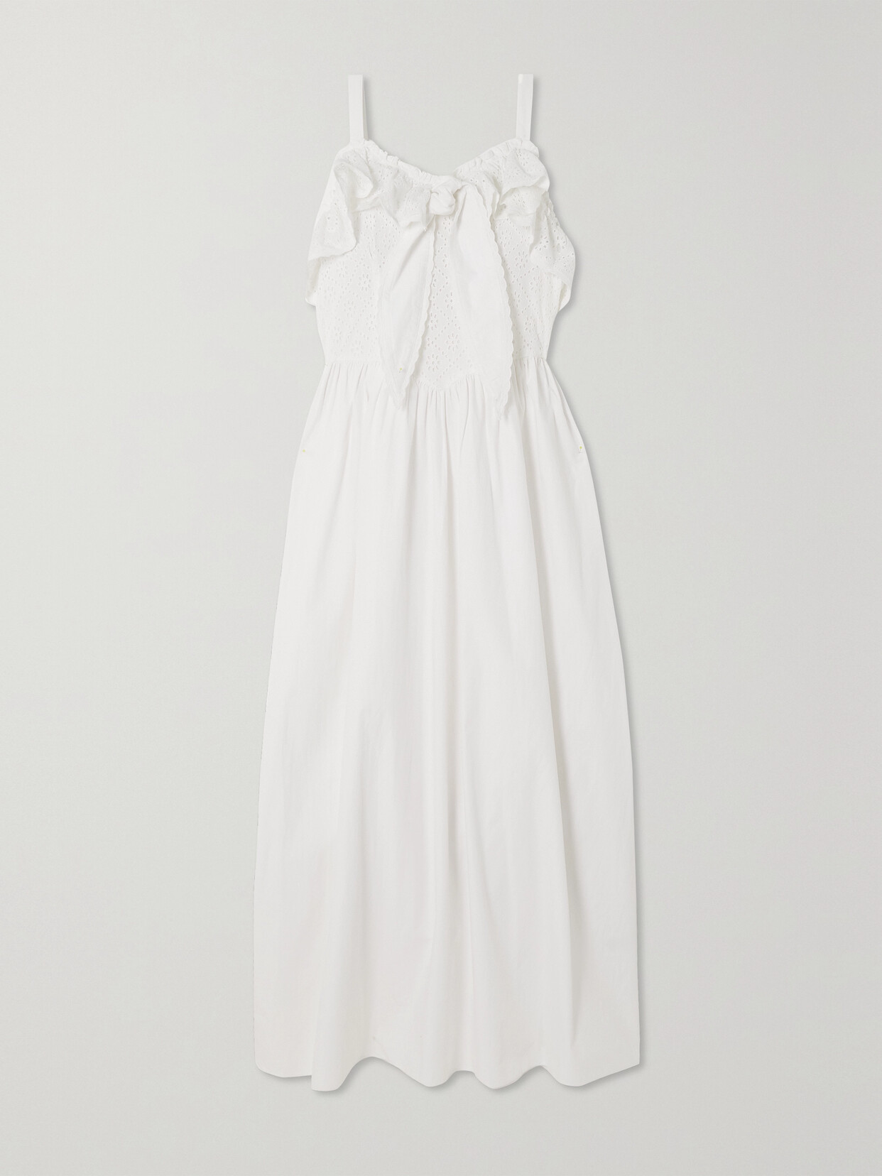 BATSHEVA - Katja Tie-front Ruffled Broderie Anglaise Cotton Midi Dress - White