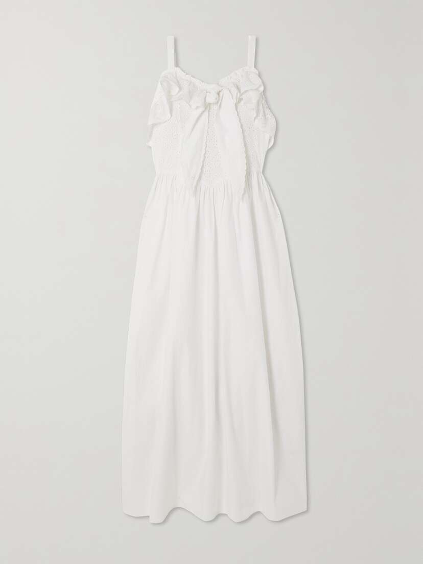 Batsheva Katja Tie-front Ruffled Broderie Anglaise Cotton Midi Dress