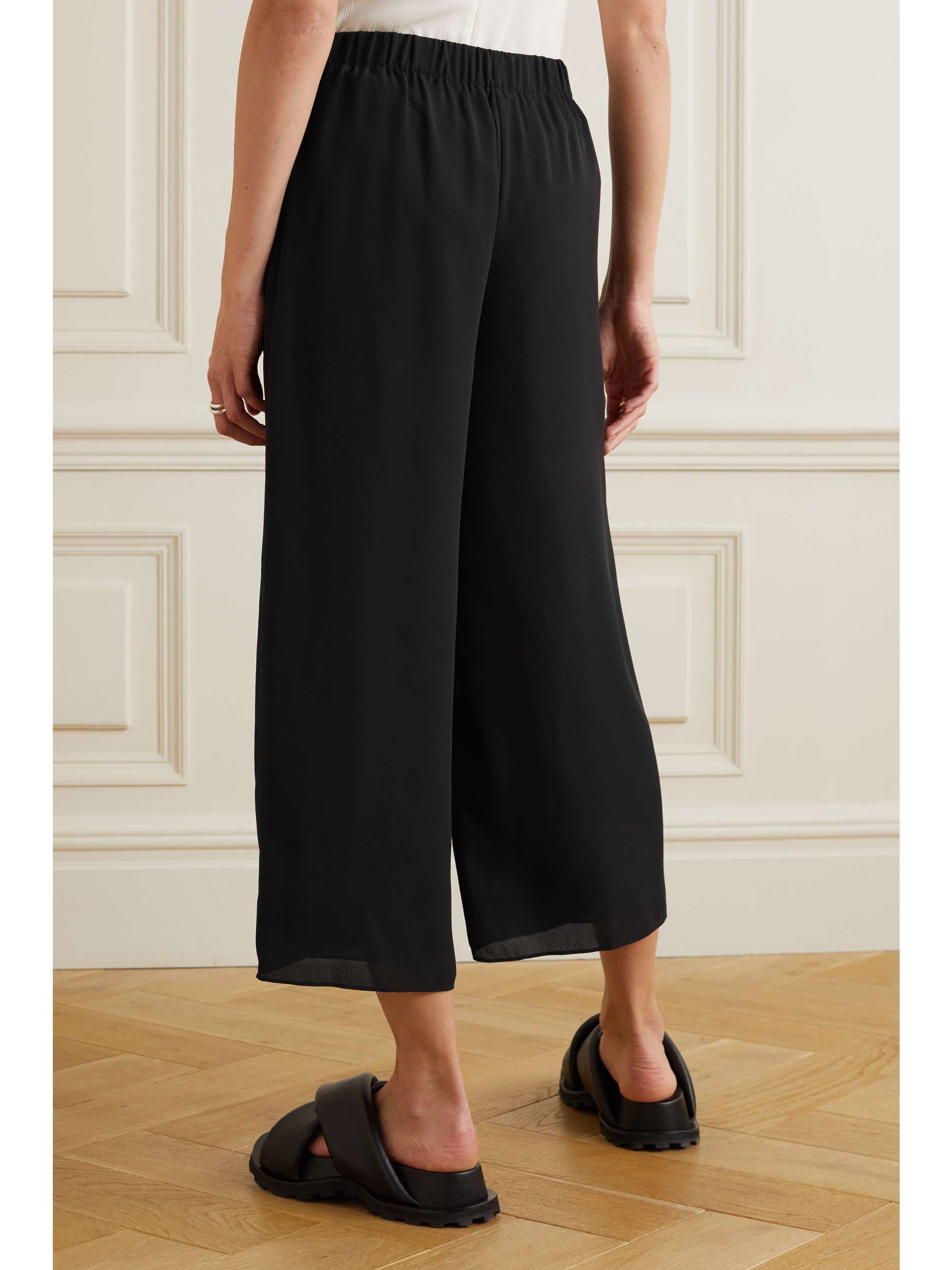 Black Cropped georgette wide-leg pants 