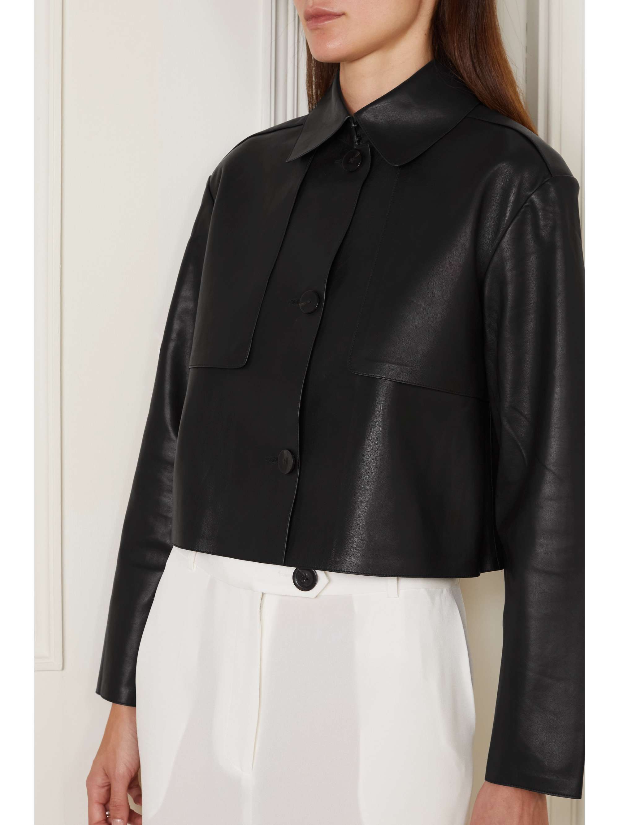 THEORY Cropped leather jacket
