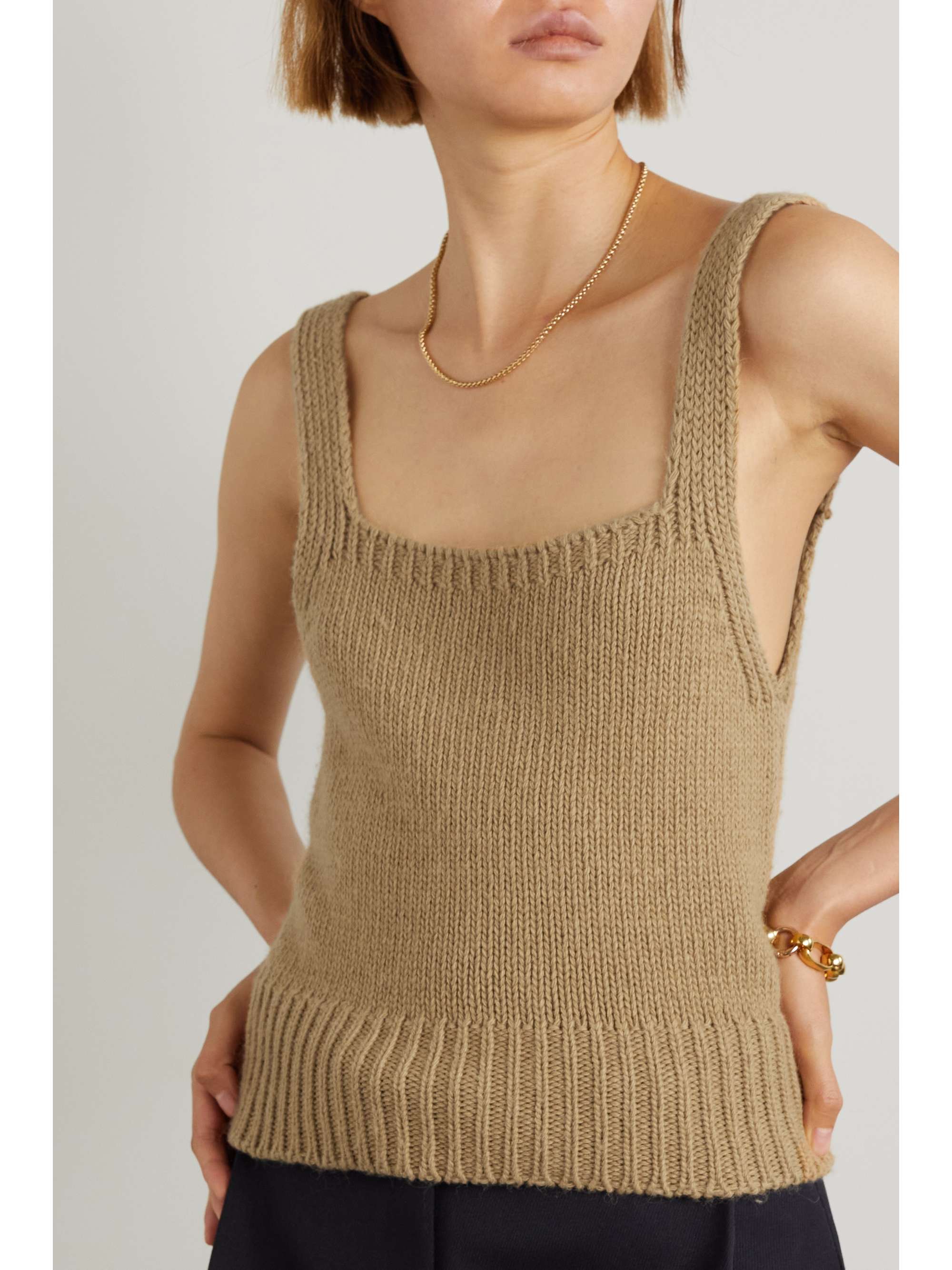 Camel Knitted tank and cropped sweater 