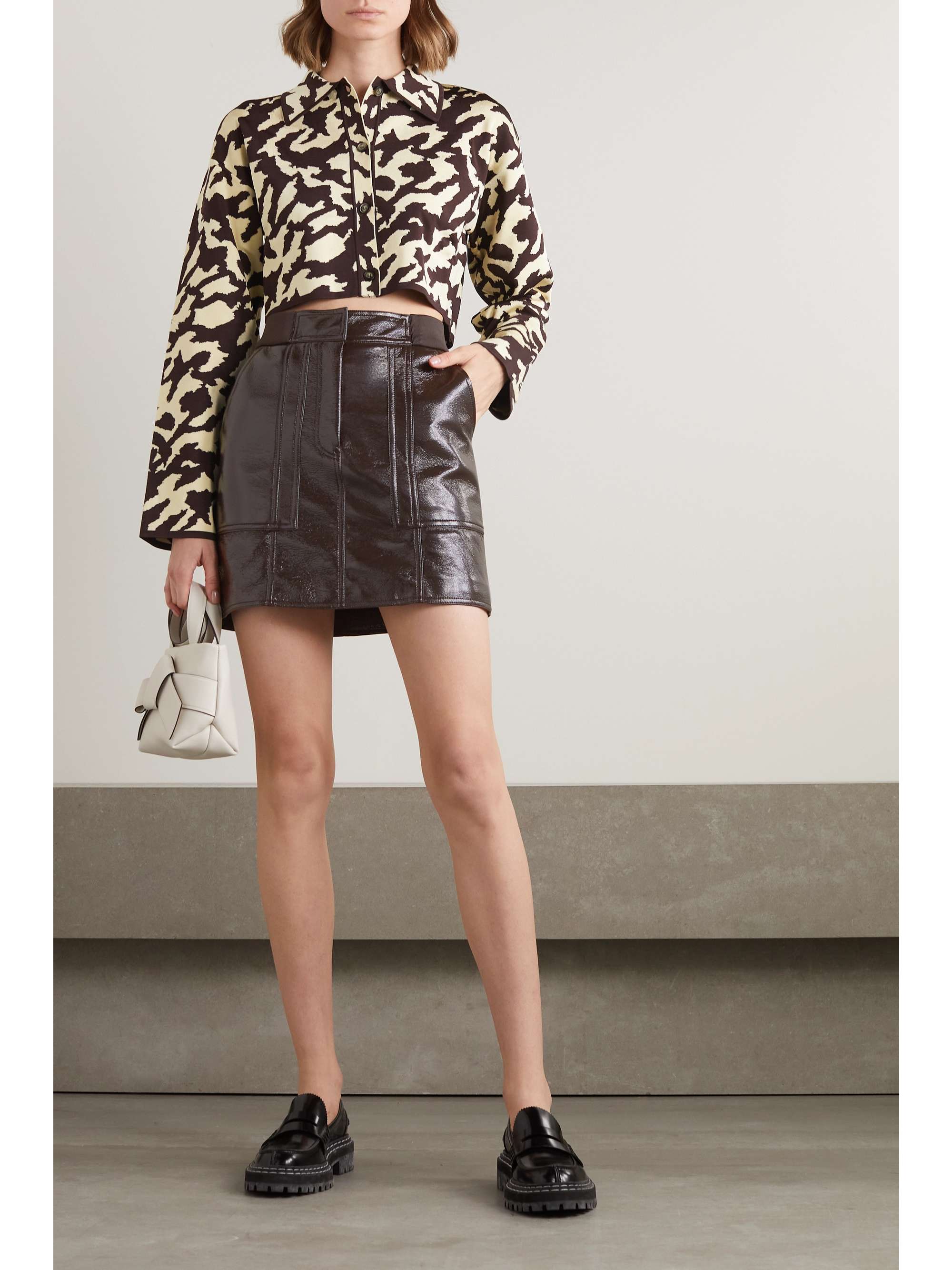 LVIR Vegan crinkled patent-leather mini skirt