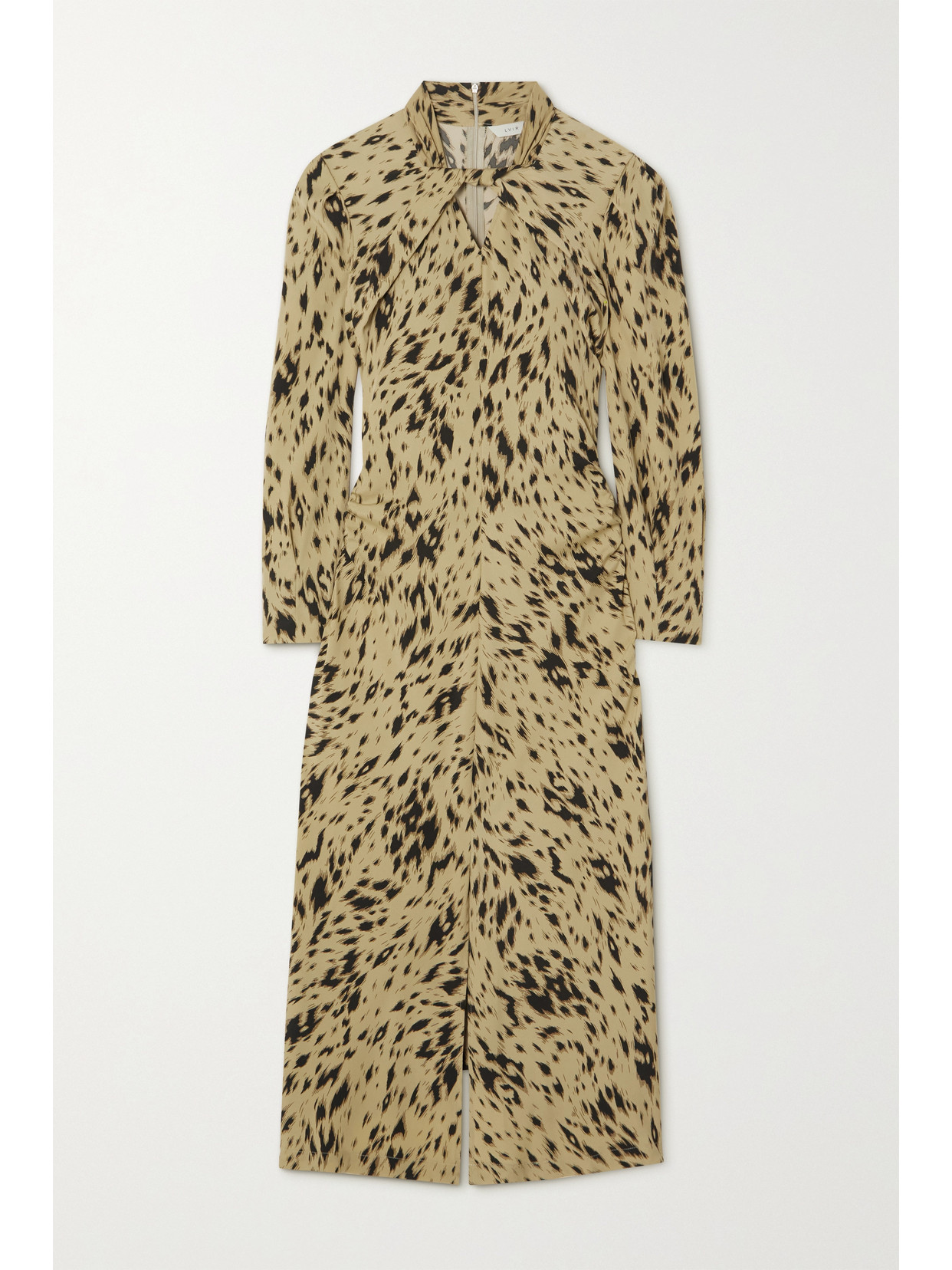 LVIR Twisted Ruched Leopard-print Crepe Midi Dress