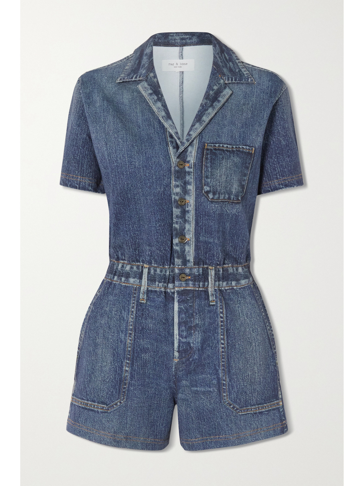 Rag & Bone Miramar Nonstretch Denim Romper In Blue