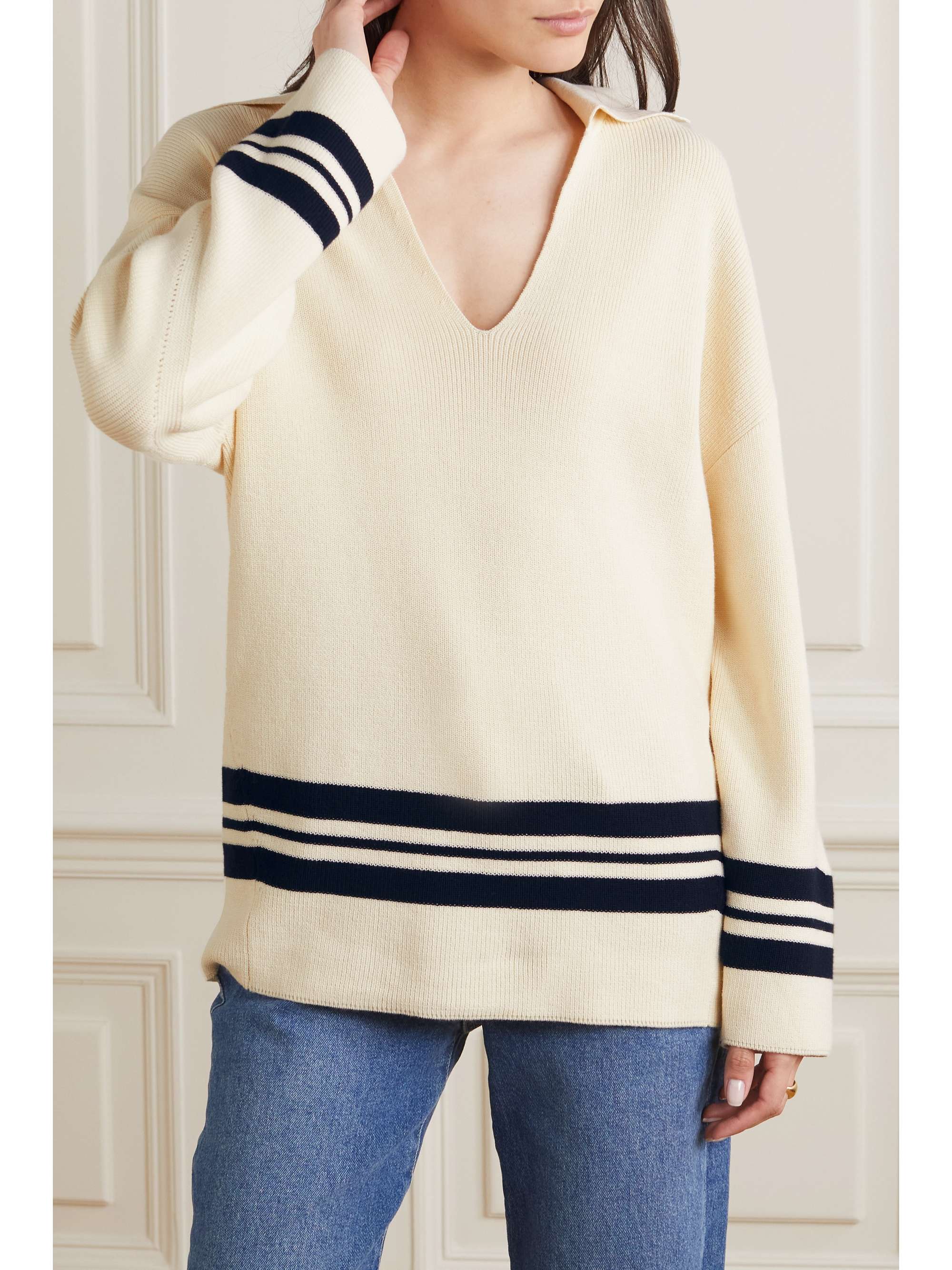 RAG & BONE Striped cottonblend sweater NETAPORTER