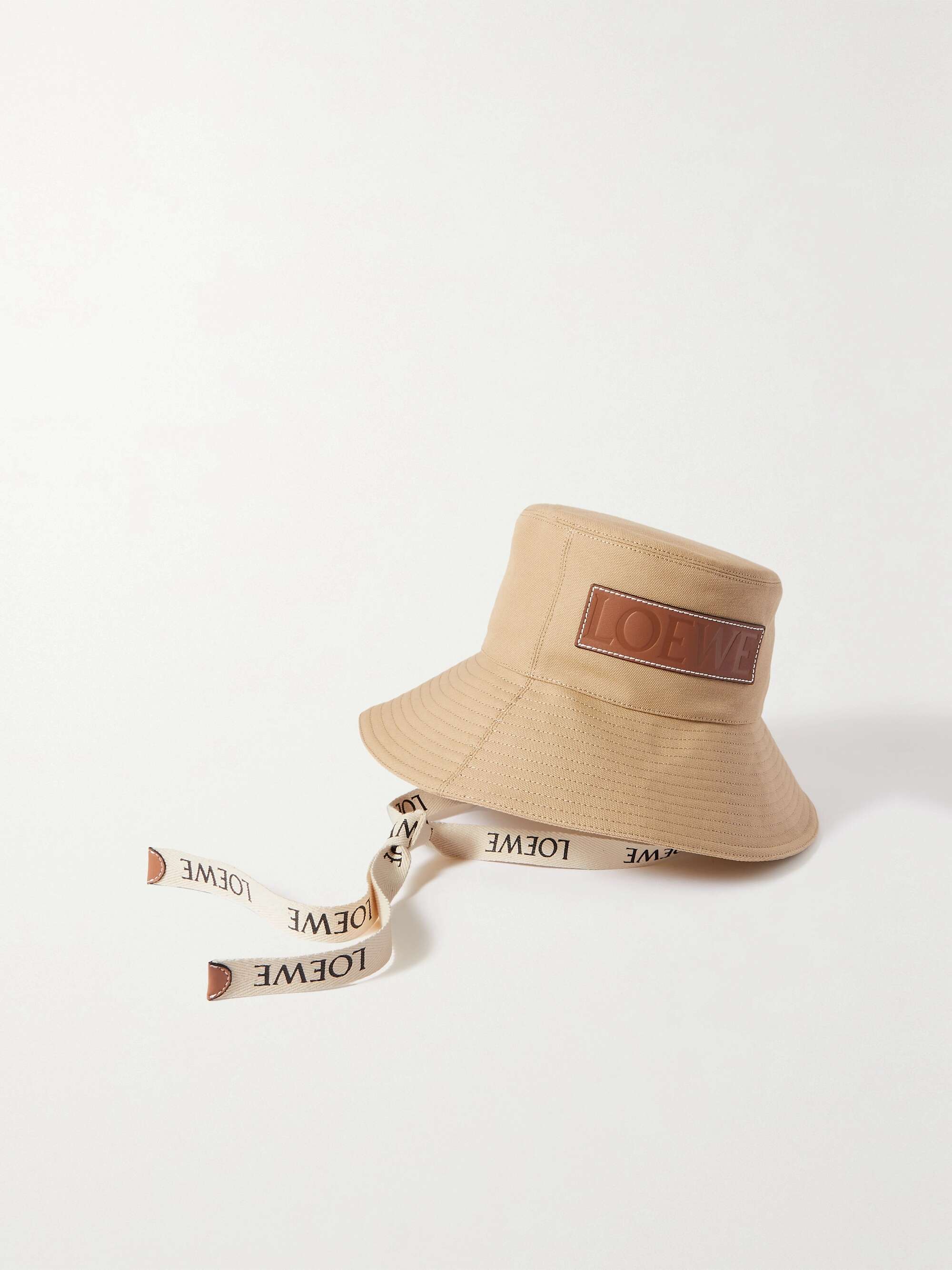 Loewe Paulas Ibiza Leather-trimmed Cotton-canvas Bucket Hat - Women - Sand Hats