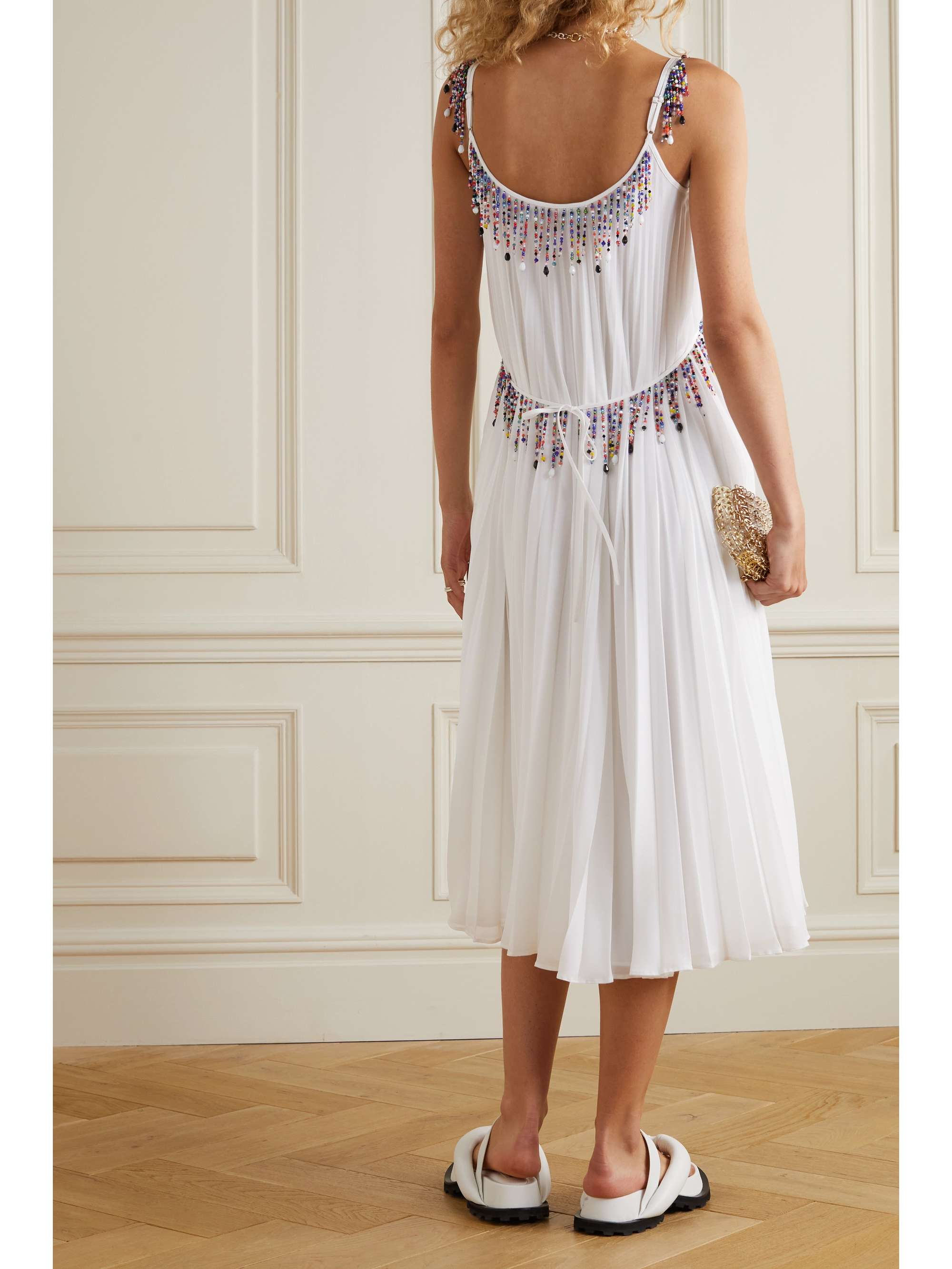 Off-white Bead-embellished pleated 