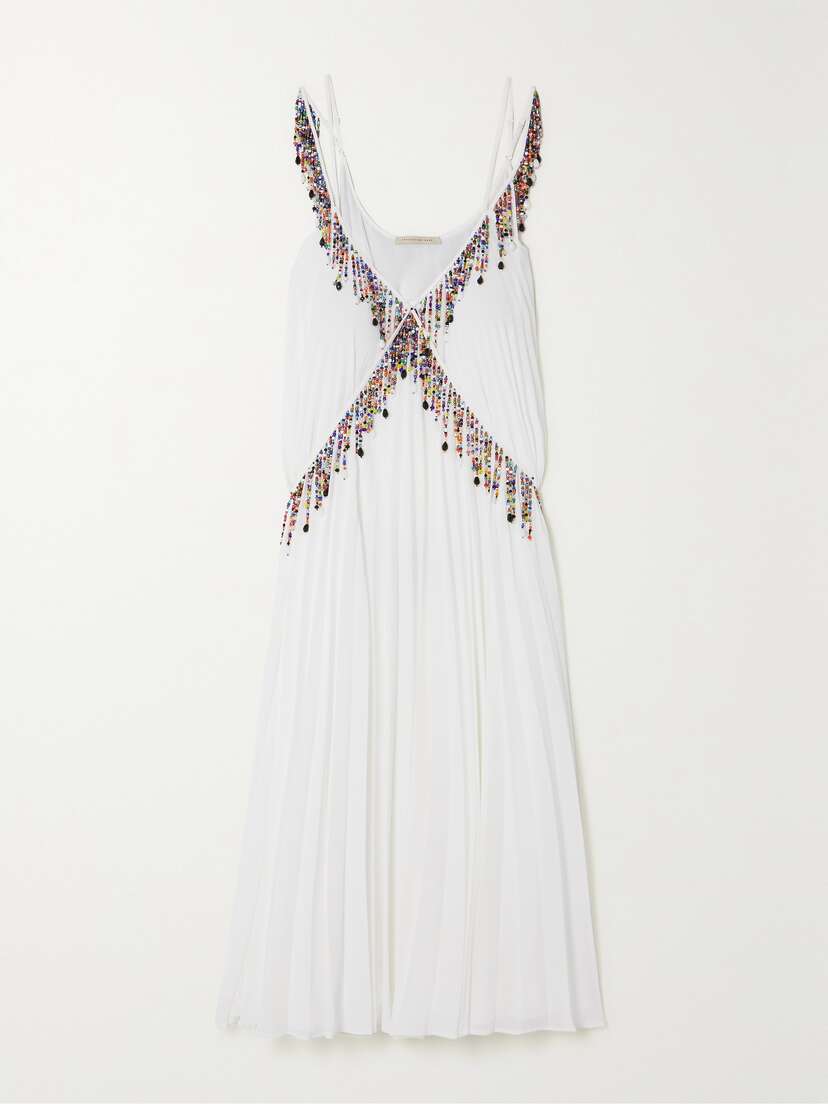 CHRISTOPHER KANE Bead-embellished Pleated Georgette Midi Dress