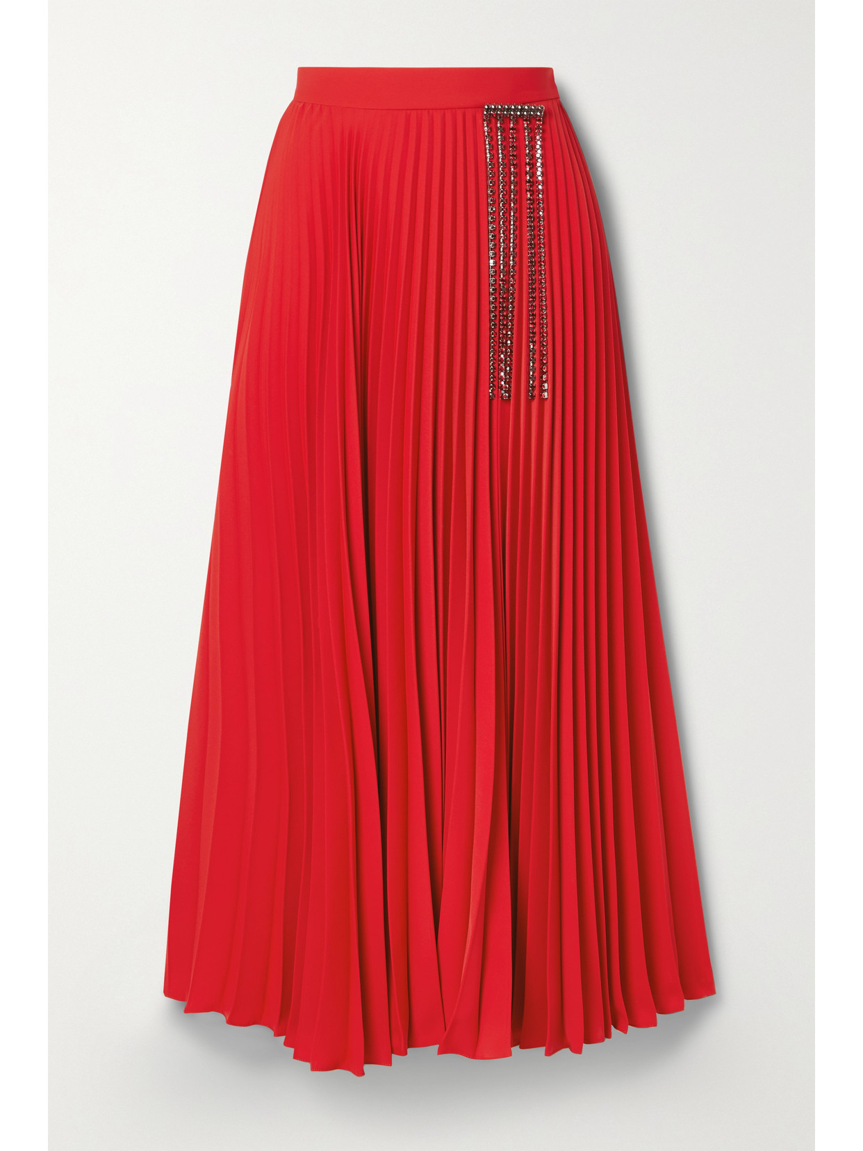 Shop Christopher Kane Crystal-embellished Pleated Crepe Midi Skirt In Red