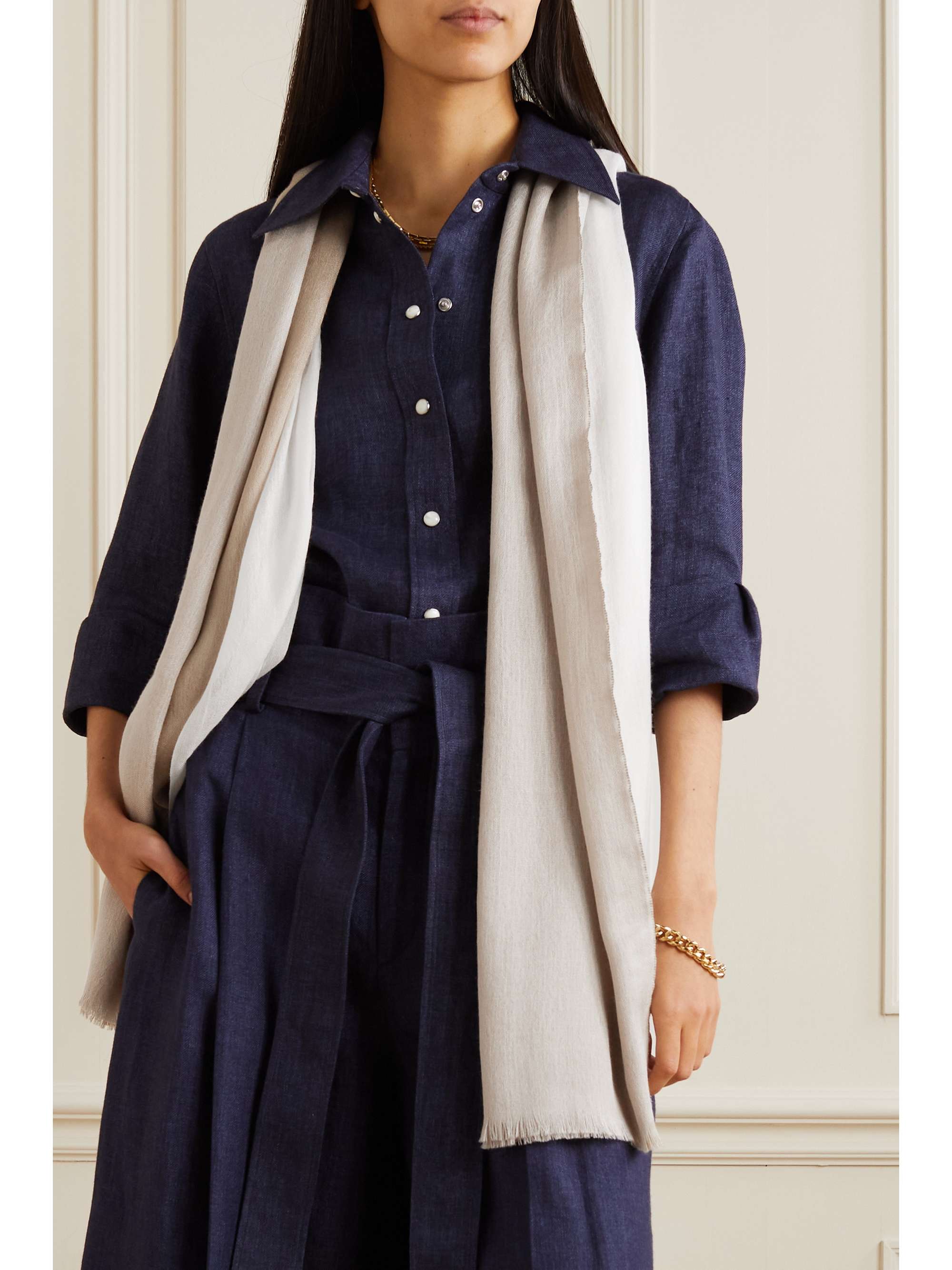 Loro Piana - Aylit Fringed Two-Tone Cashmere and Silk-Blend Scarf - Neutrals - One Size - Net A Porter