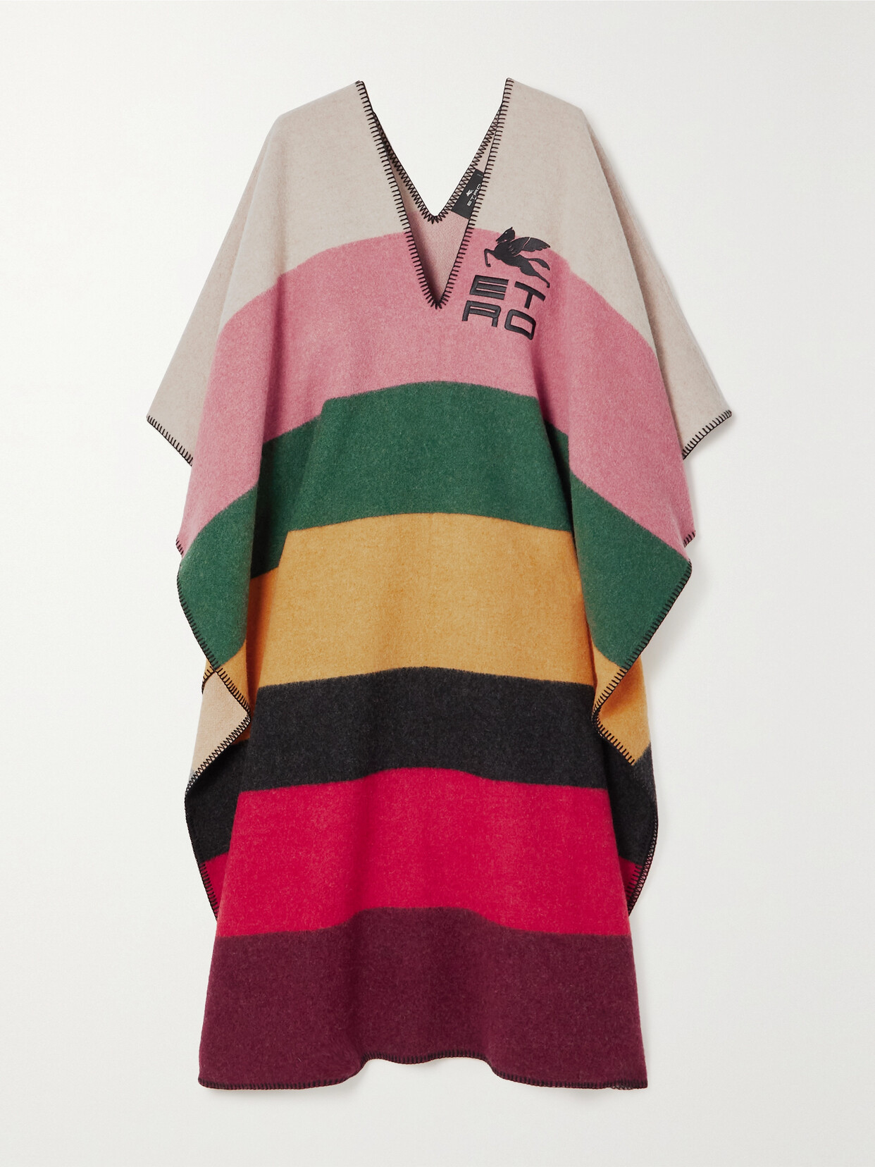 ETRO EMBROIDERED STRIPED WOOL-BLEND PONCHO