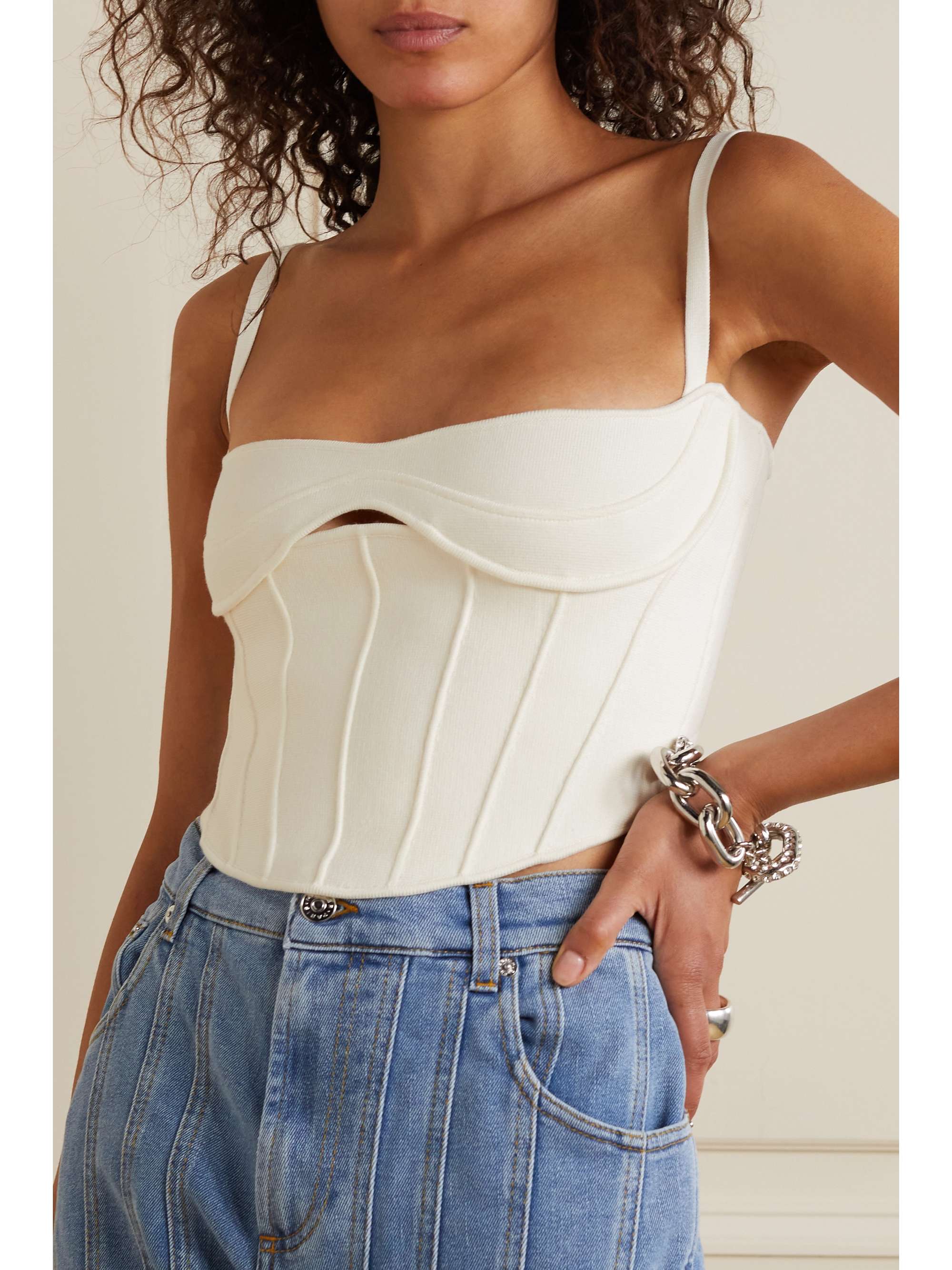 Ivory Bonded knit bustier top MUGLER NETAPORTER