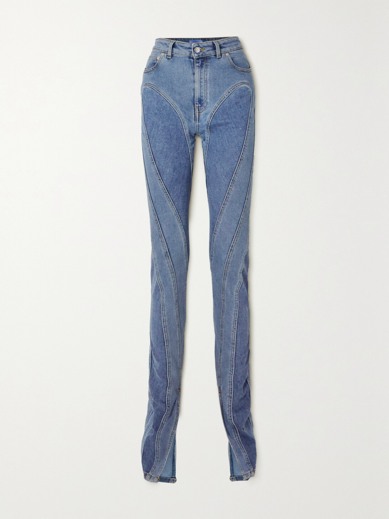 MUGLER PANELED TWO-TONE HIGH-RISE SKINNY JEANS