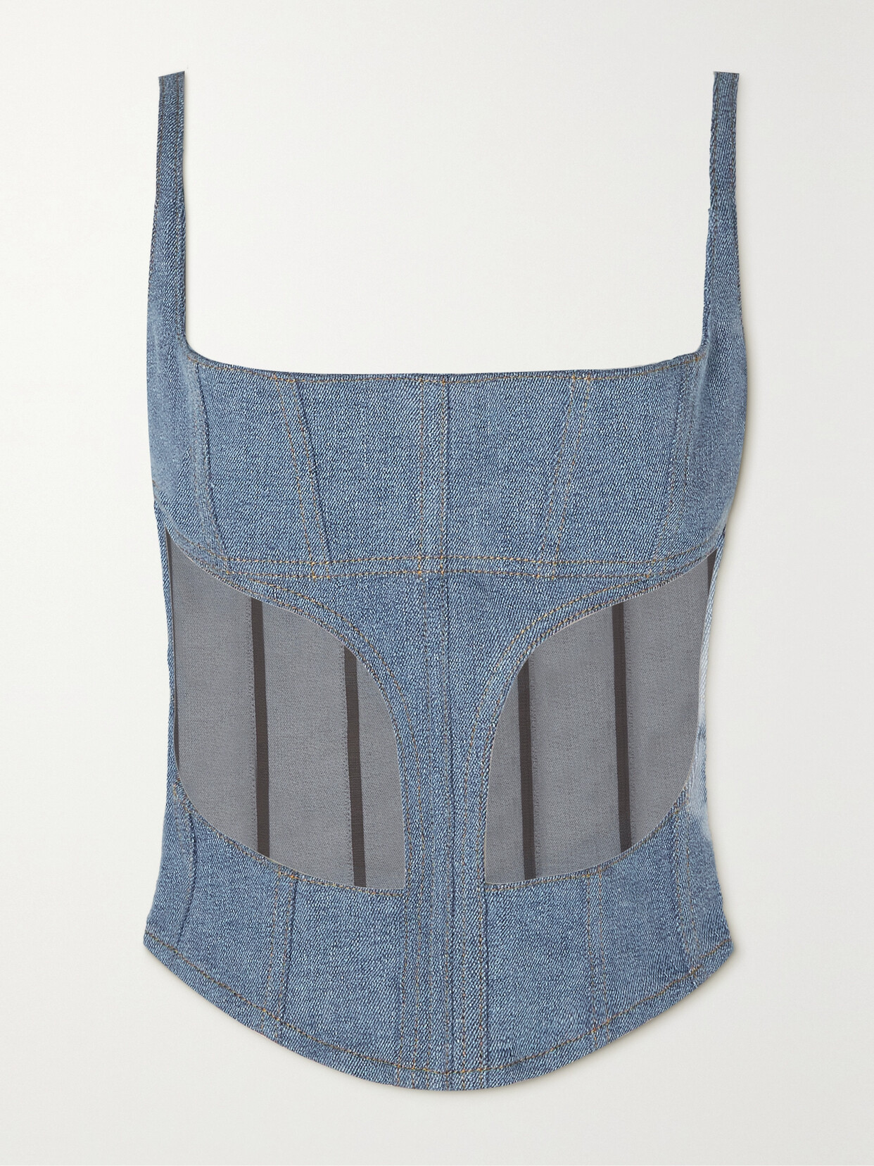 Mugler Denim And Tulle Bustier Top