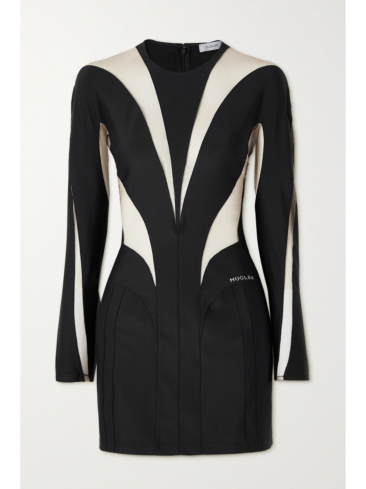 Mugler Black Body Shaping Illusion Short Dress In Black/black B1999