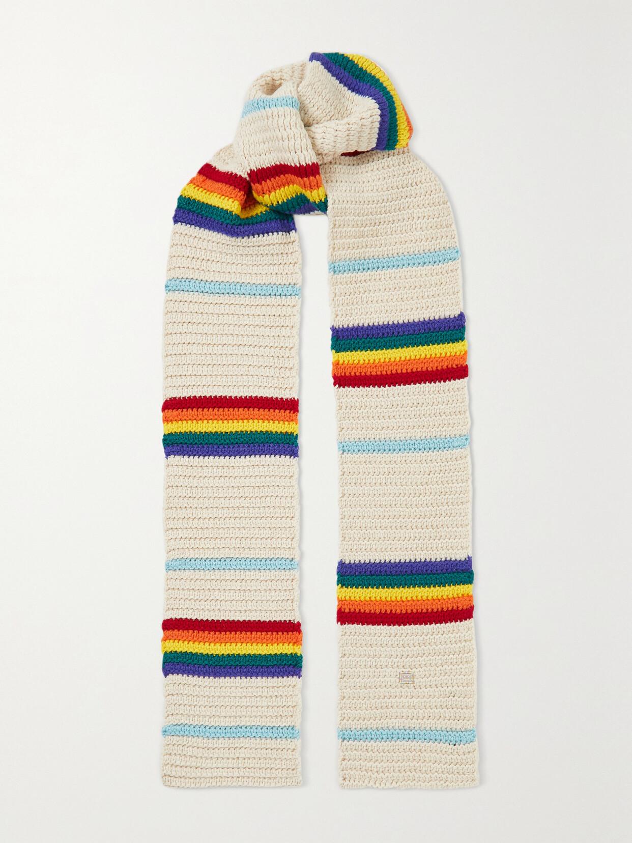 ACNE STUDIOS STRIPED CROCHET-KNIT WOOL SCARF