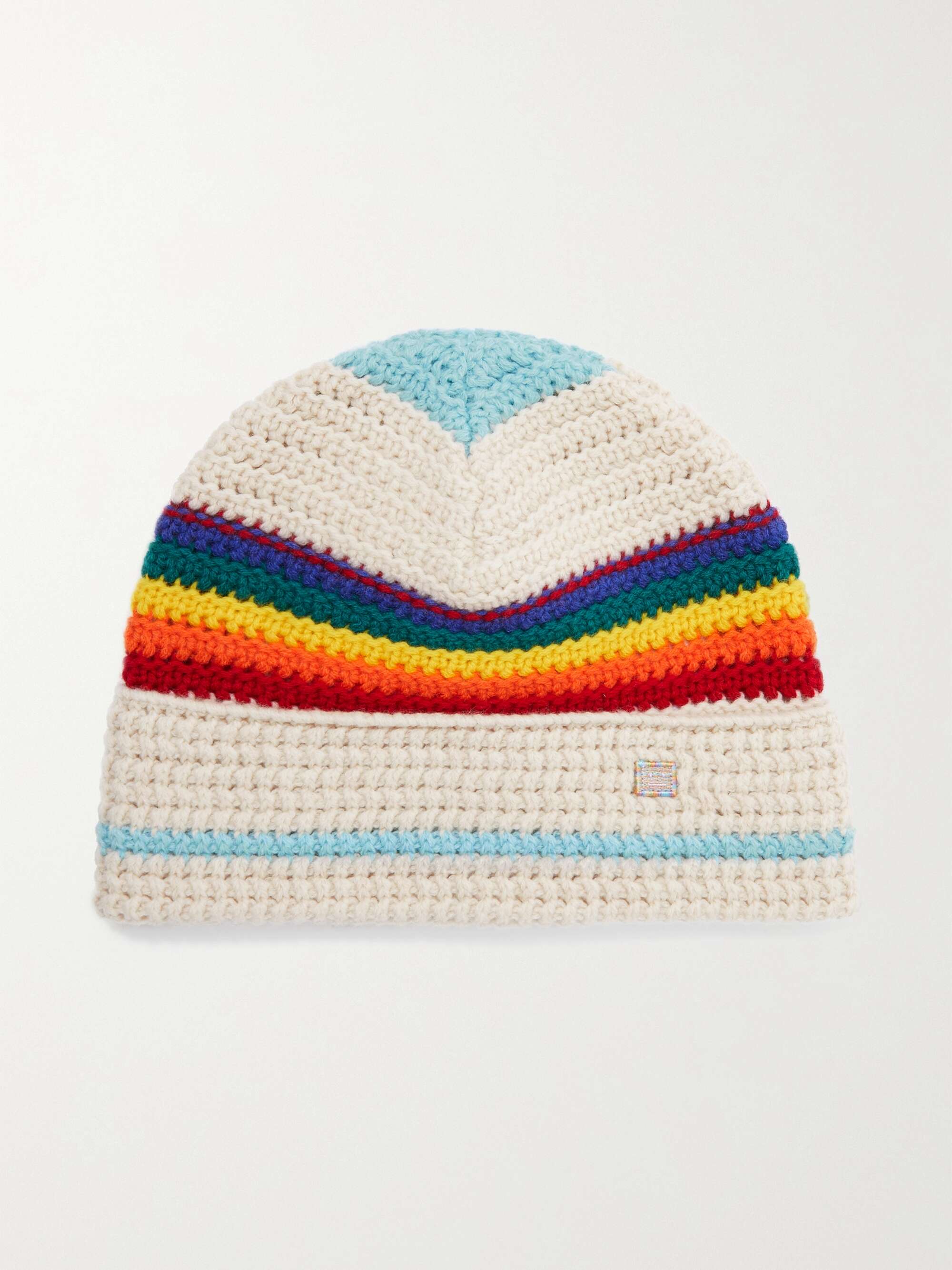 Cream Appliquéd striped crochet-knit 