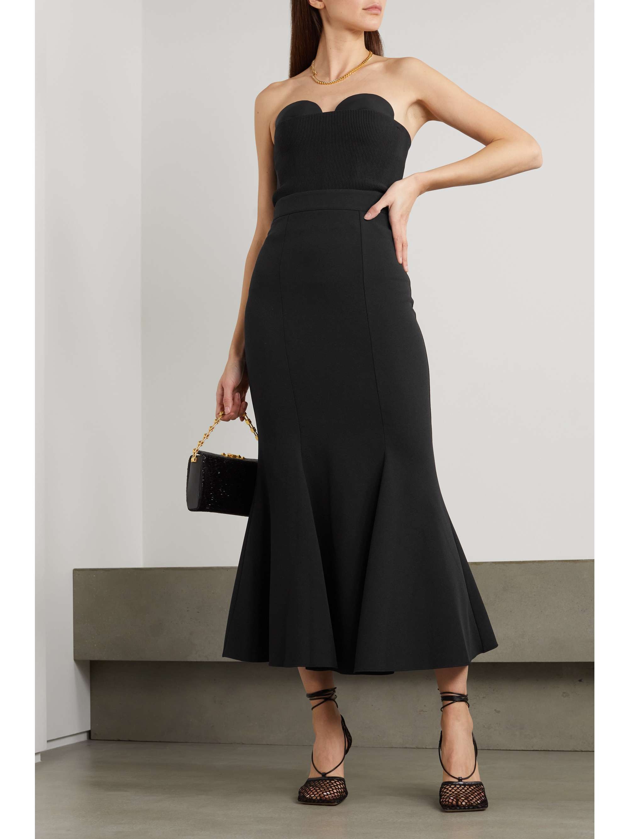 SAFIYAA Sol pleated stretch-crepe midi skirt