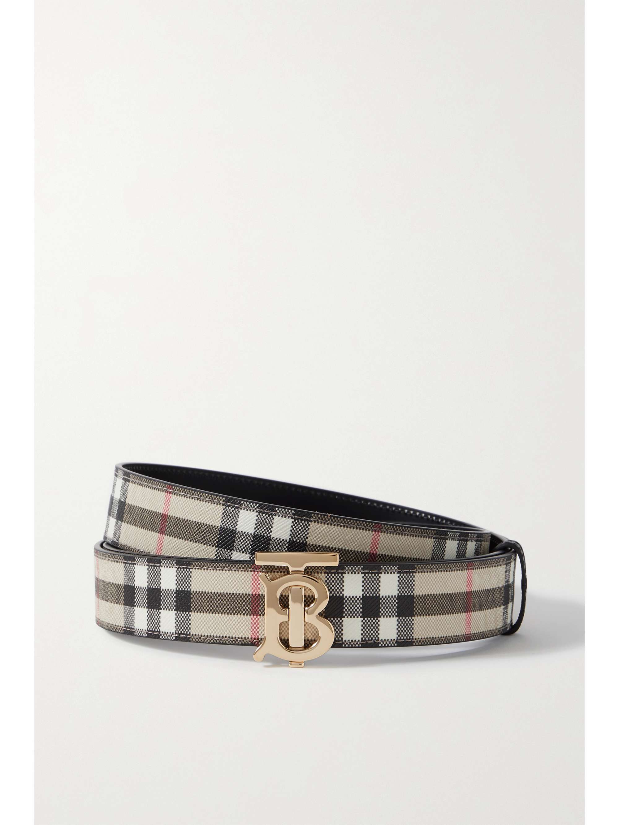 Burberry Check and Leather Belt , Size: M