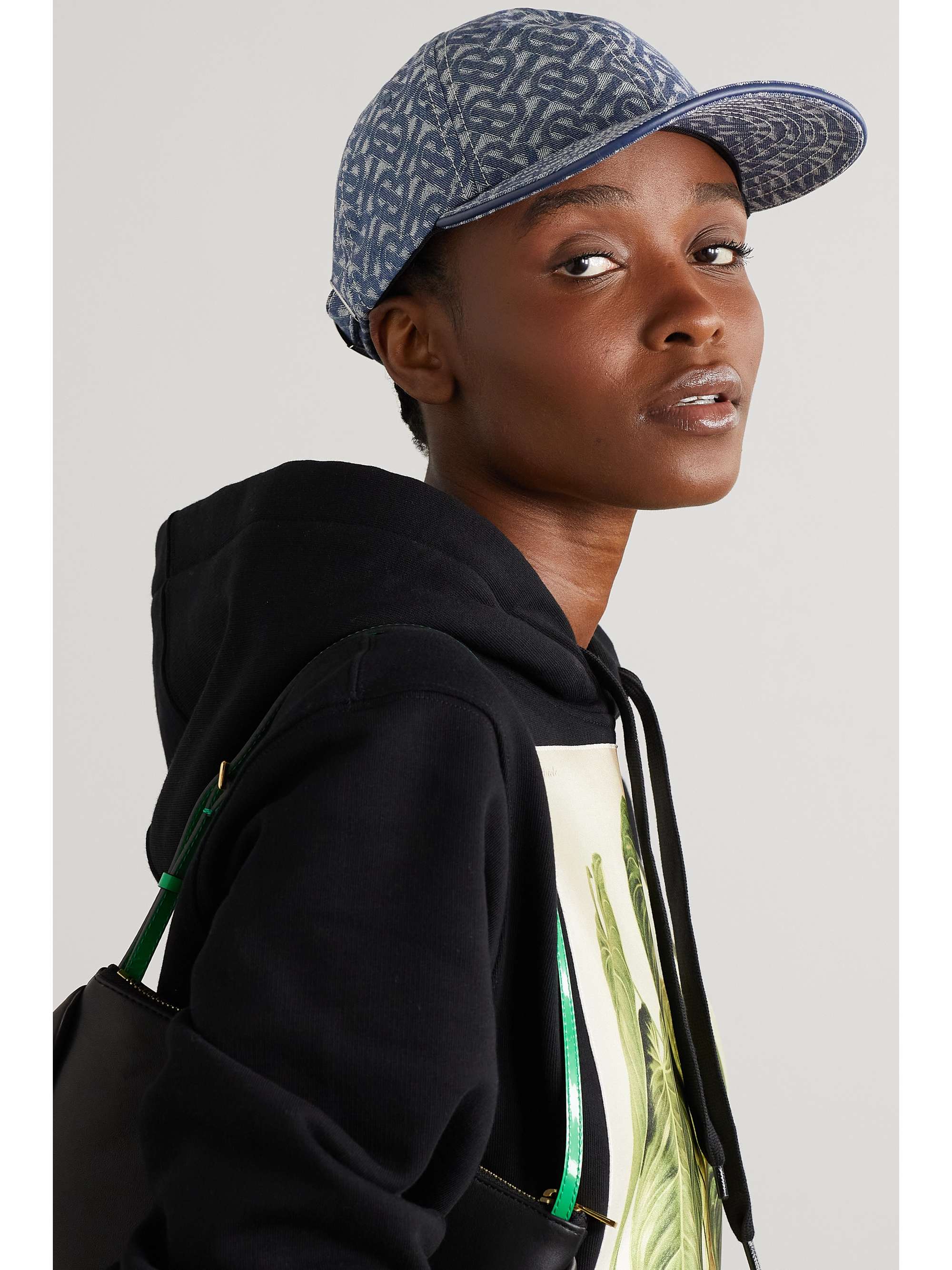 Blue Leather-trimmed logo-jacquard denim baseball cap | BURBERRY |  NET-A-PORTER