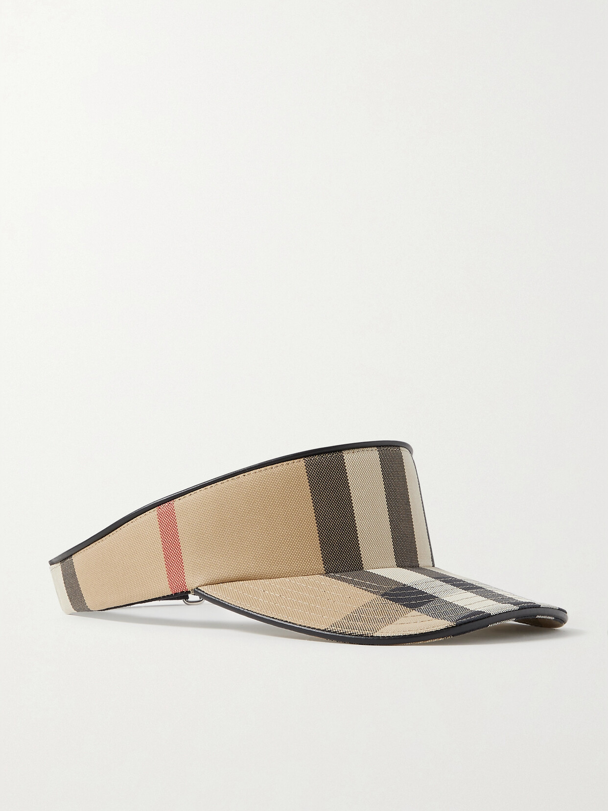 Burberry Leather-trimmed Checked Cotton-canvas Visor - Neutrals