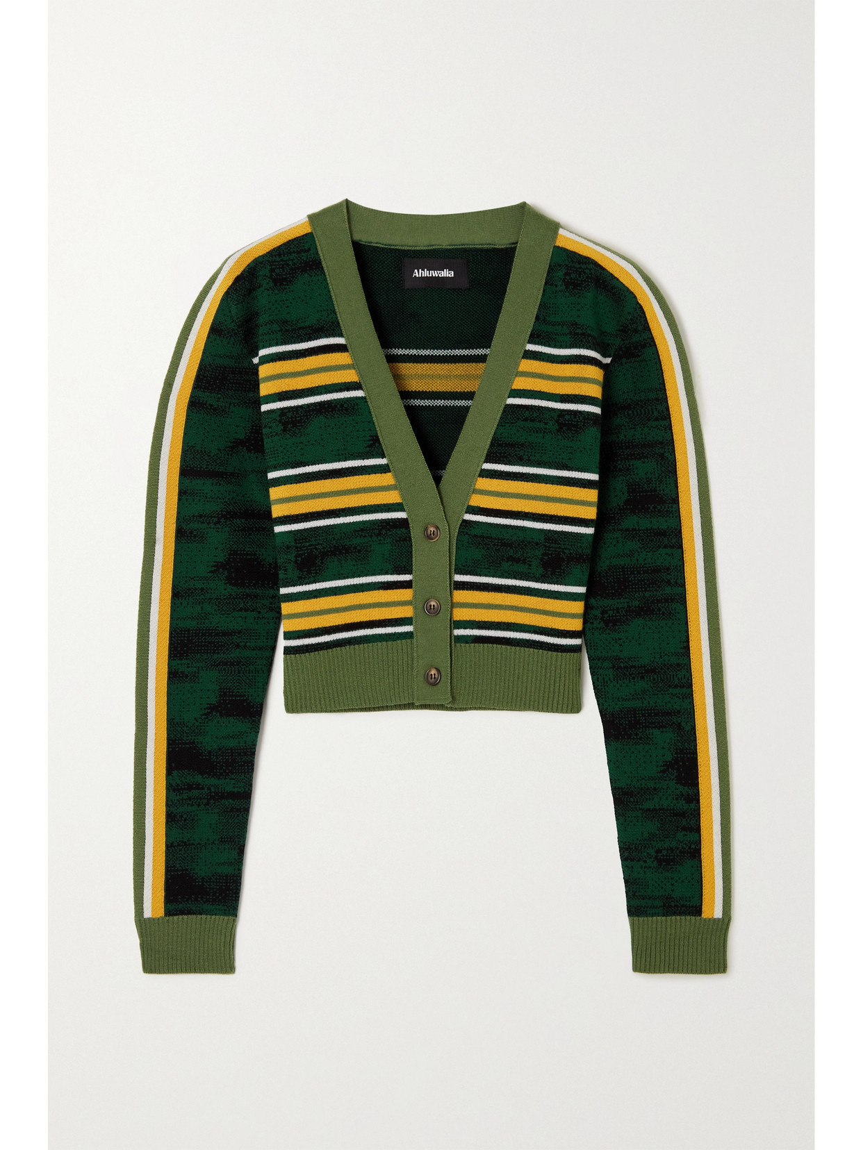 Ahluwalia Augusta Cropped Striped Merino Cardigan In Green Black