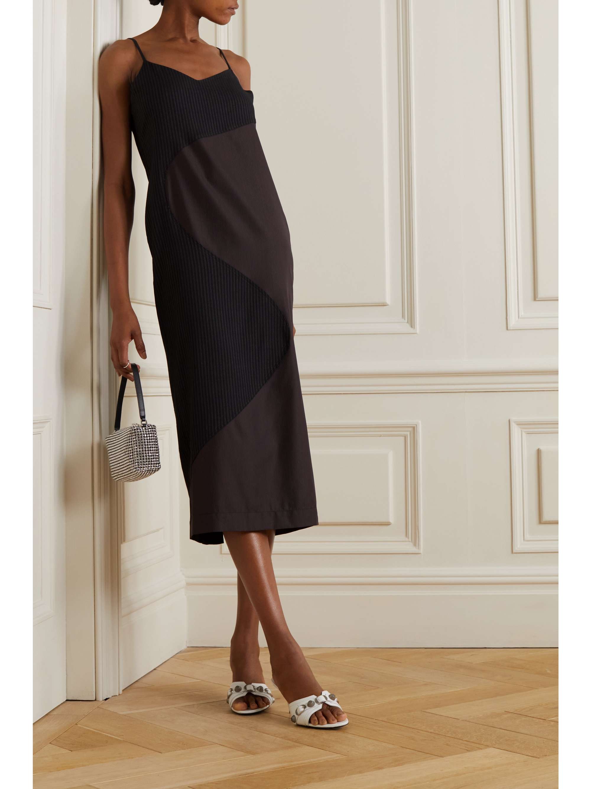 AHLUWALIA Femi Wave pinstriped wool-blend mini dress