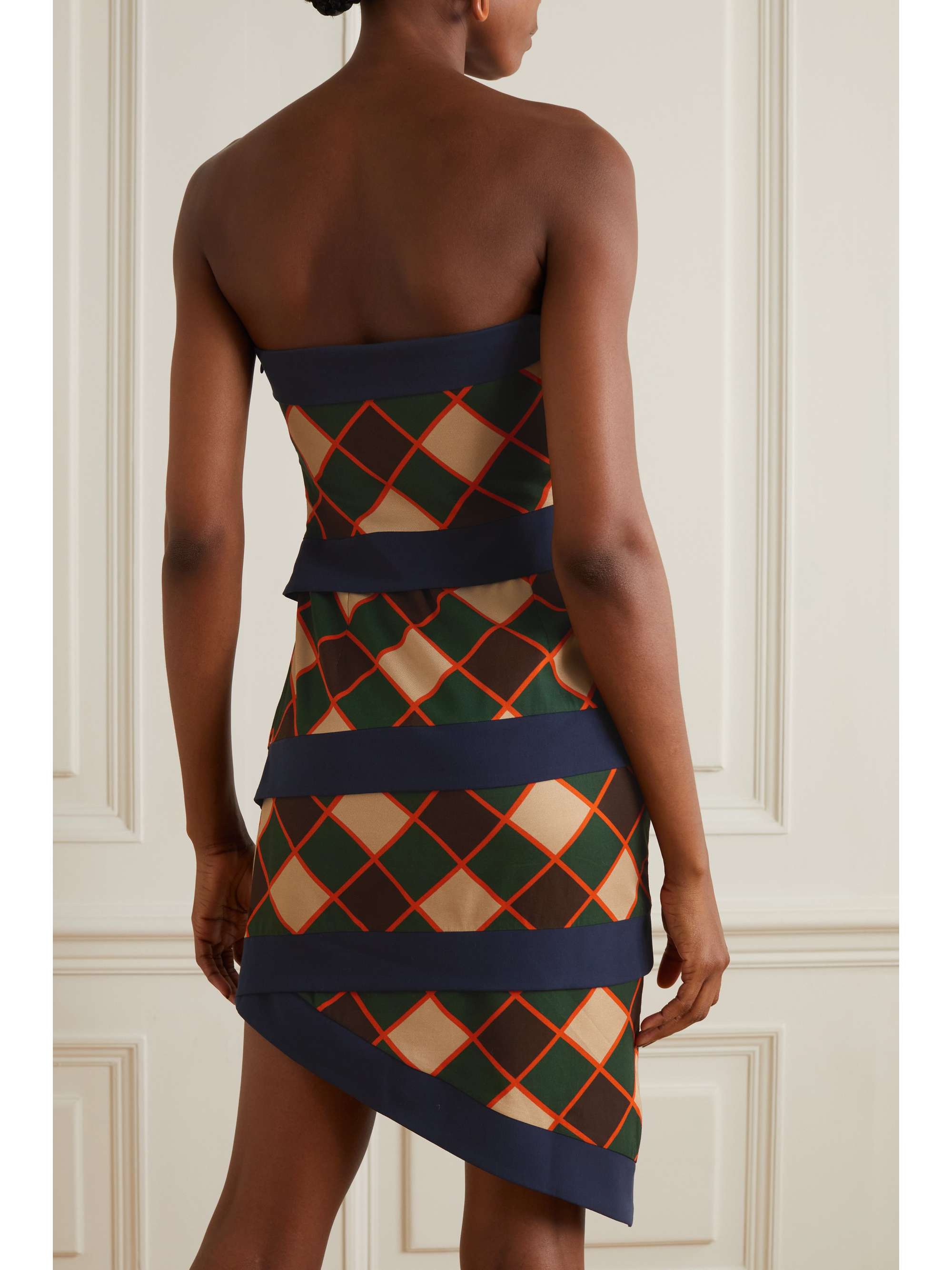 AHLUWALIA Robyn strapless asymmetric printed recycled-twill mini dress